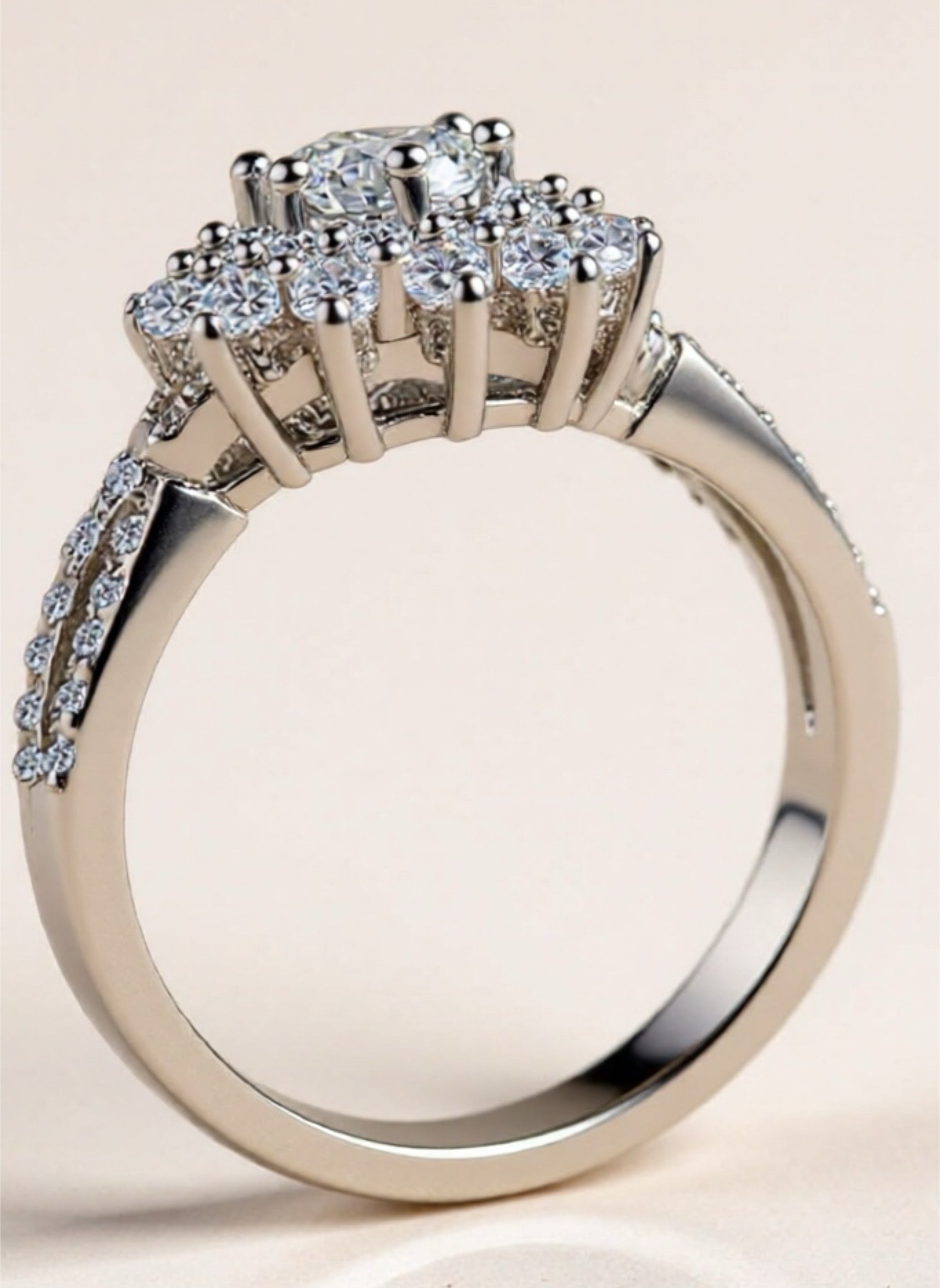 Moissanite Flower-Shape Split Shank 925 Sterling Silver Ring