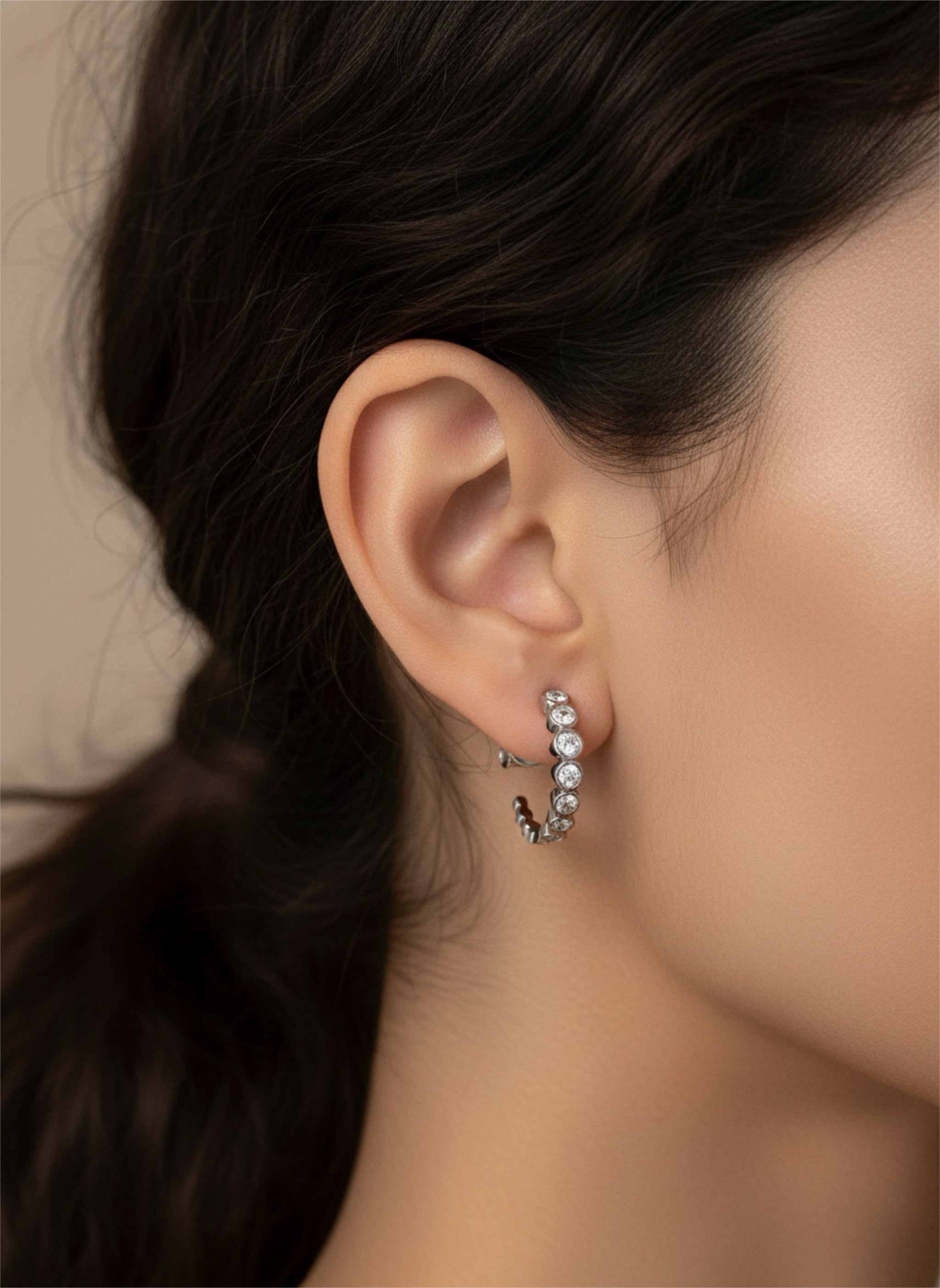 Inlaid Moissanite 925 Sterling Silver C-Hoop Earrings