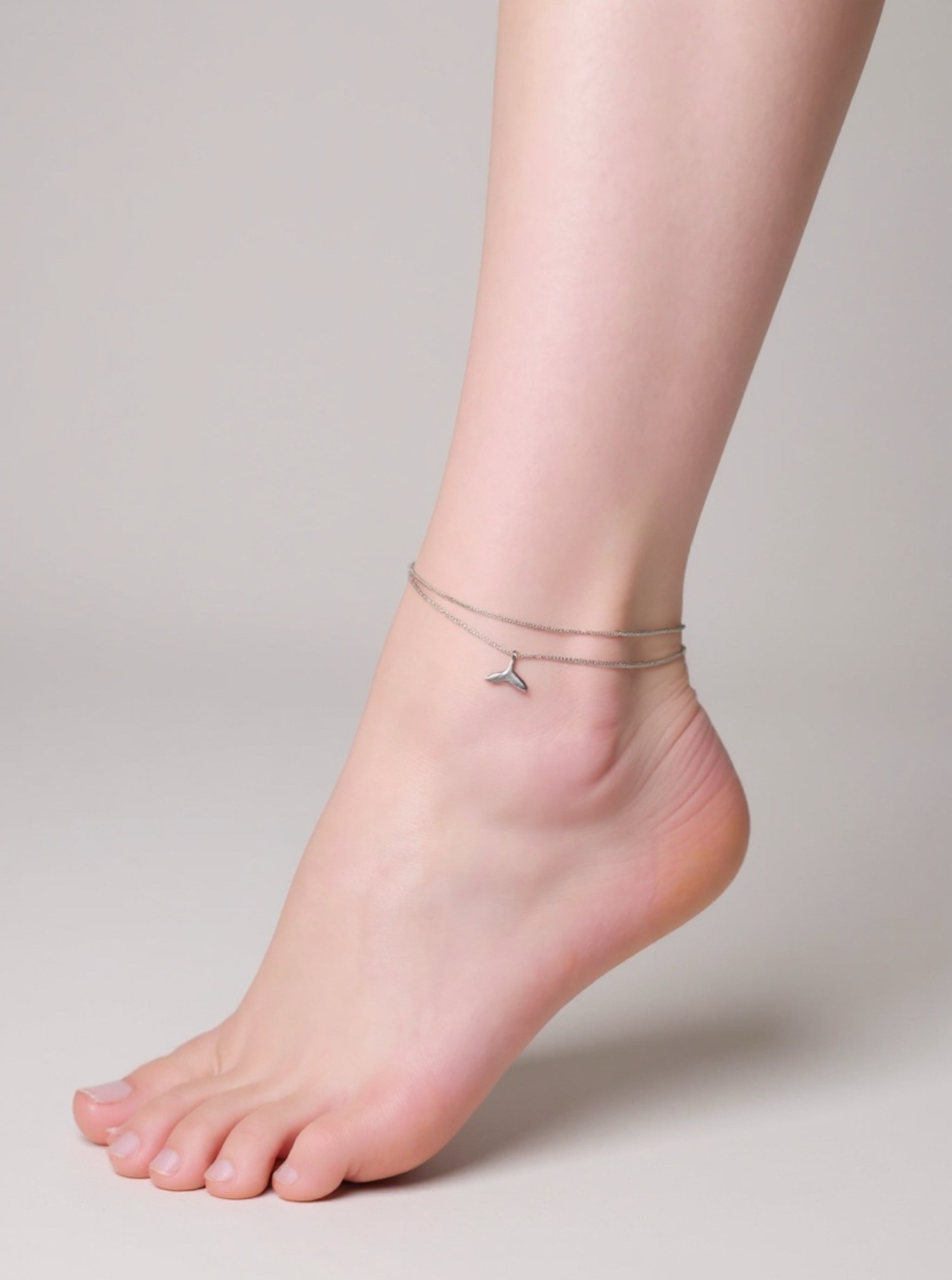 Satellite Chain .925 Sterling Silver Anklet with Mermaid Tail Charm
