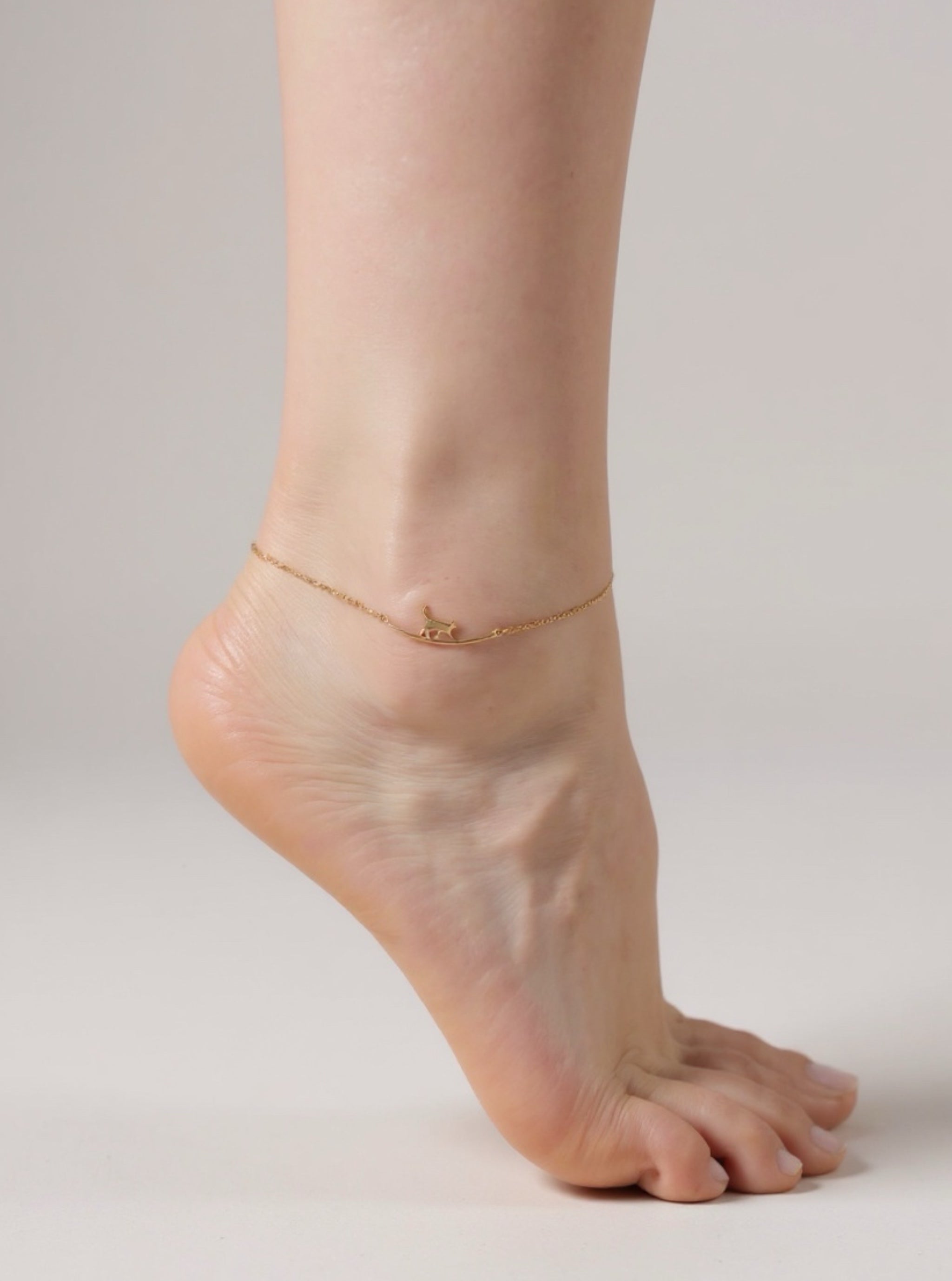 Gold or Silver Stainless Steel Cat Charm Anklet