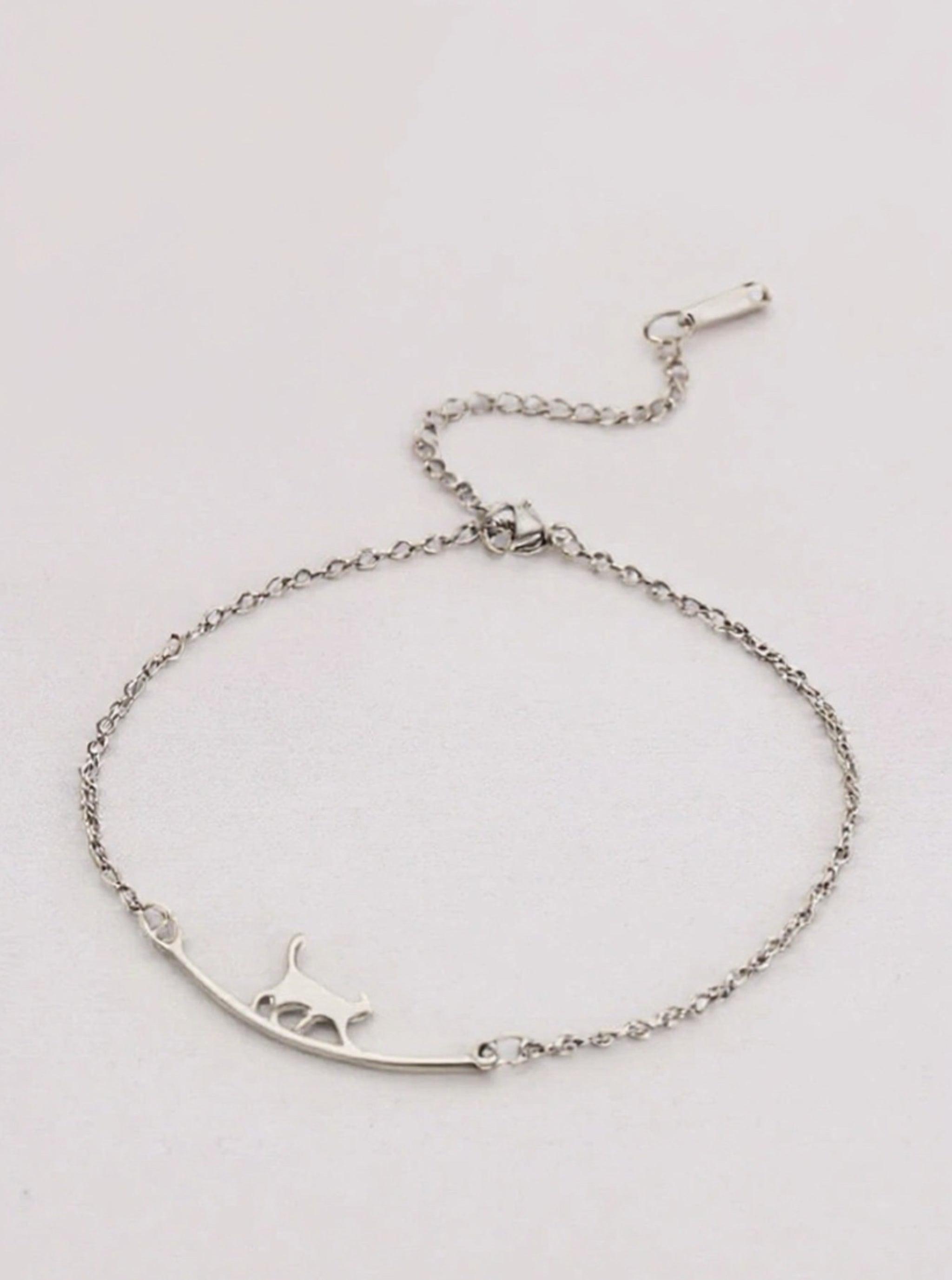 Gold or Silver Stainless Steel Cat Charm Anklet