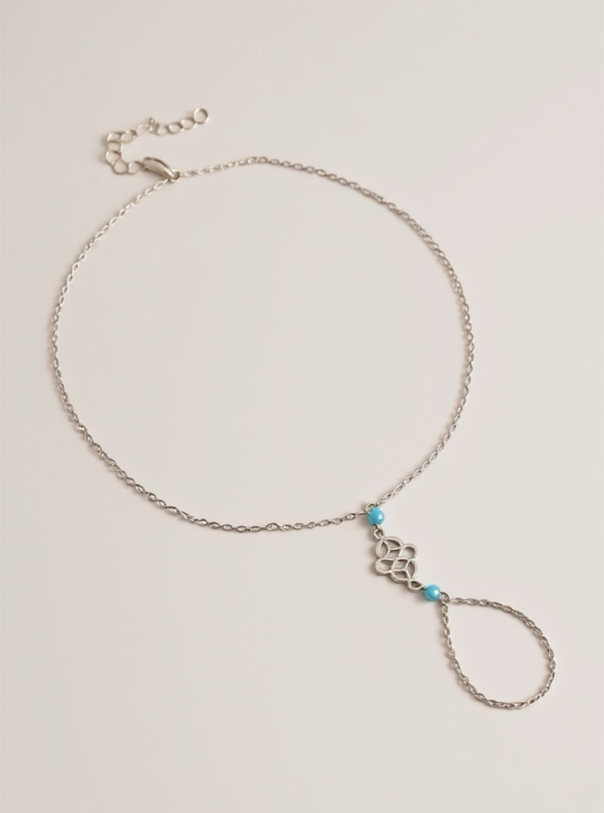 Gold or Silver Toned Anklet with Turquoise Accents & Toe Ring