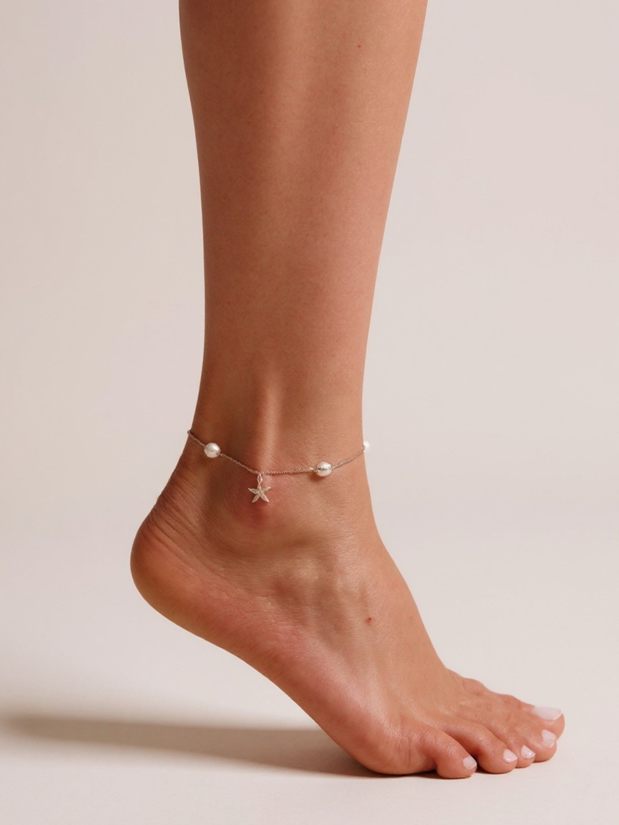 S925 Sterling Silver Starfish & Natural Pearl Anklet