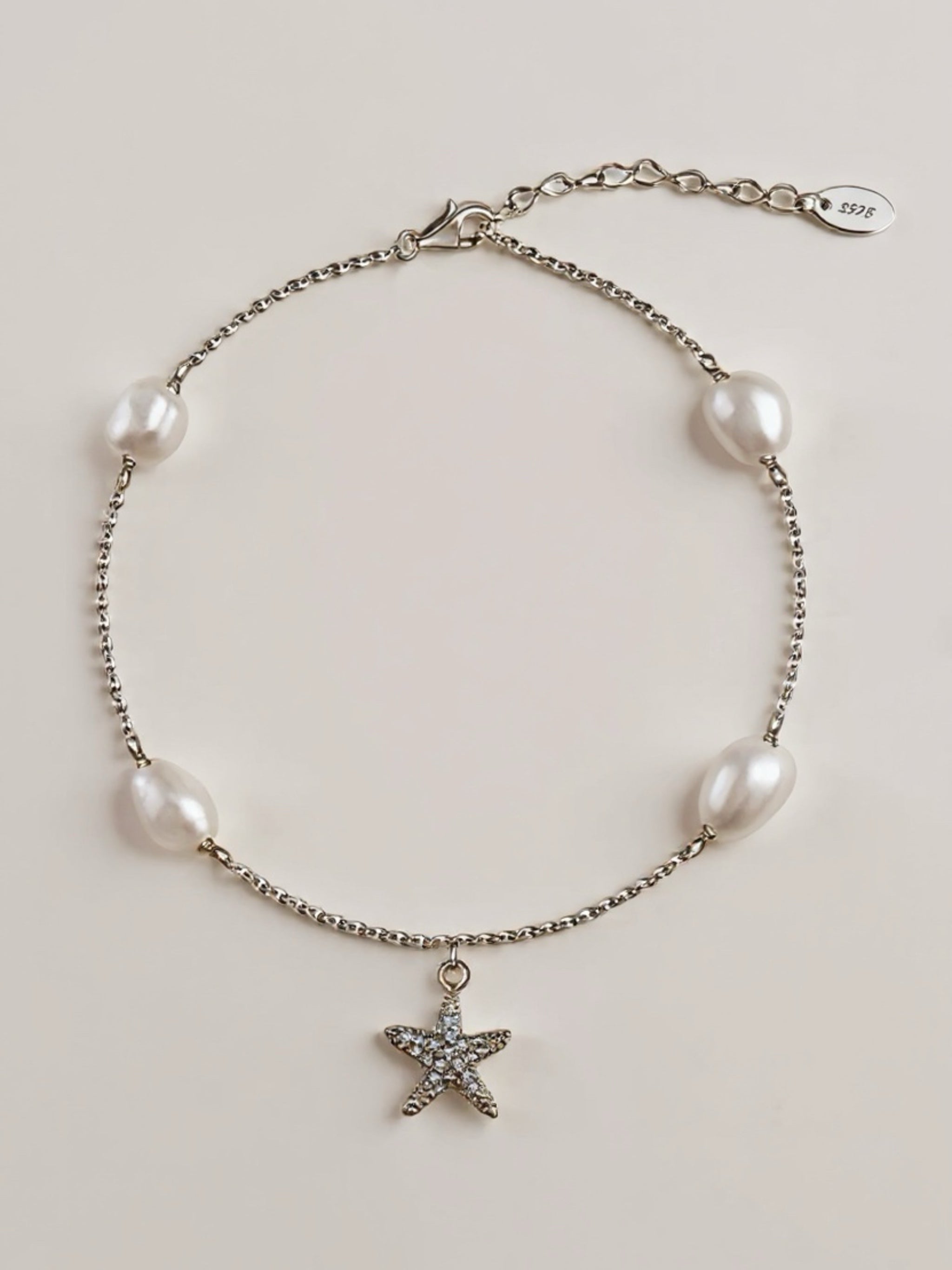 S925 Sterling Silver Starfish & Natural Pearl Anklet