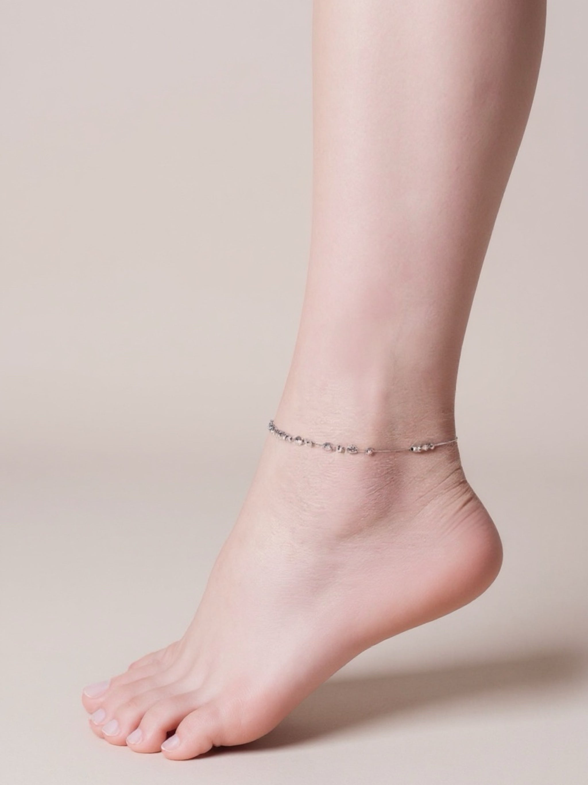 .925 Sterling Silver Chain Anklet with Beaded Accents
