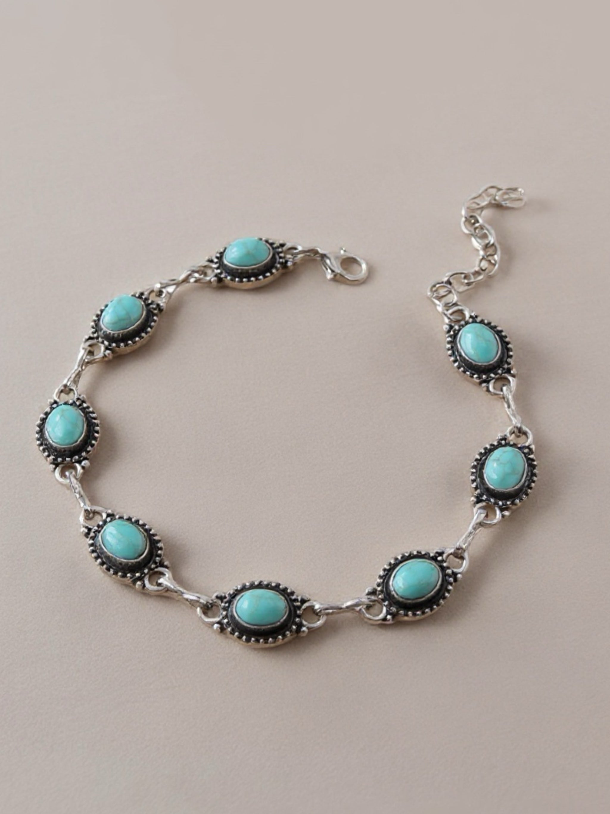 Silver toned Turquoise Charm Anklet