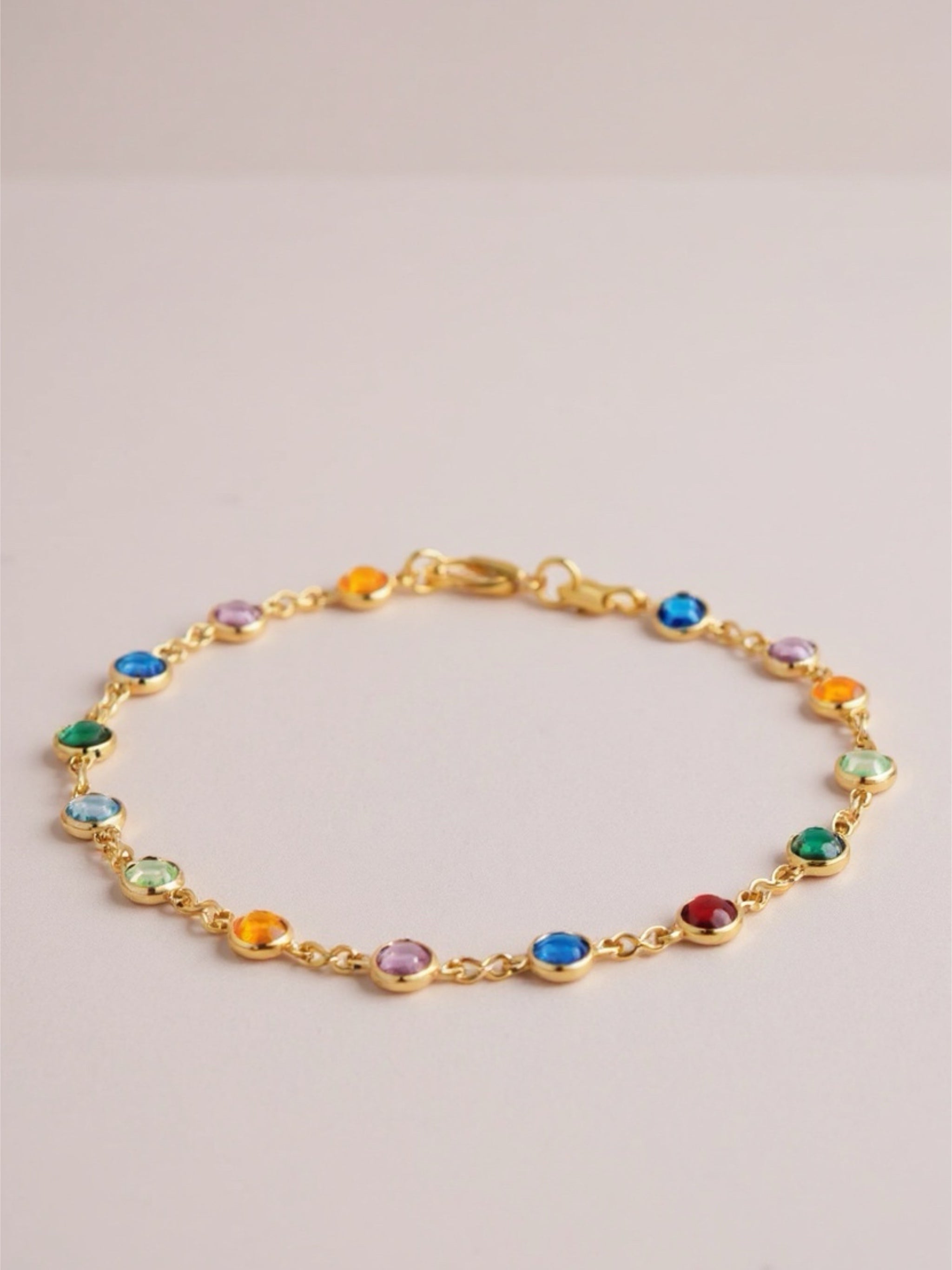 Gold Toned Colorful CZ Charm Anklet