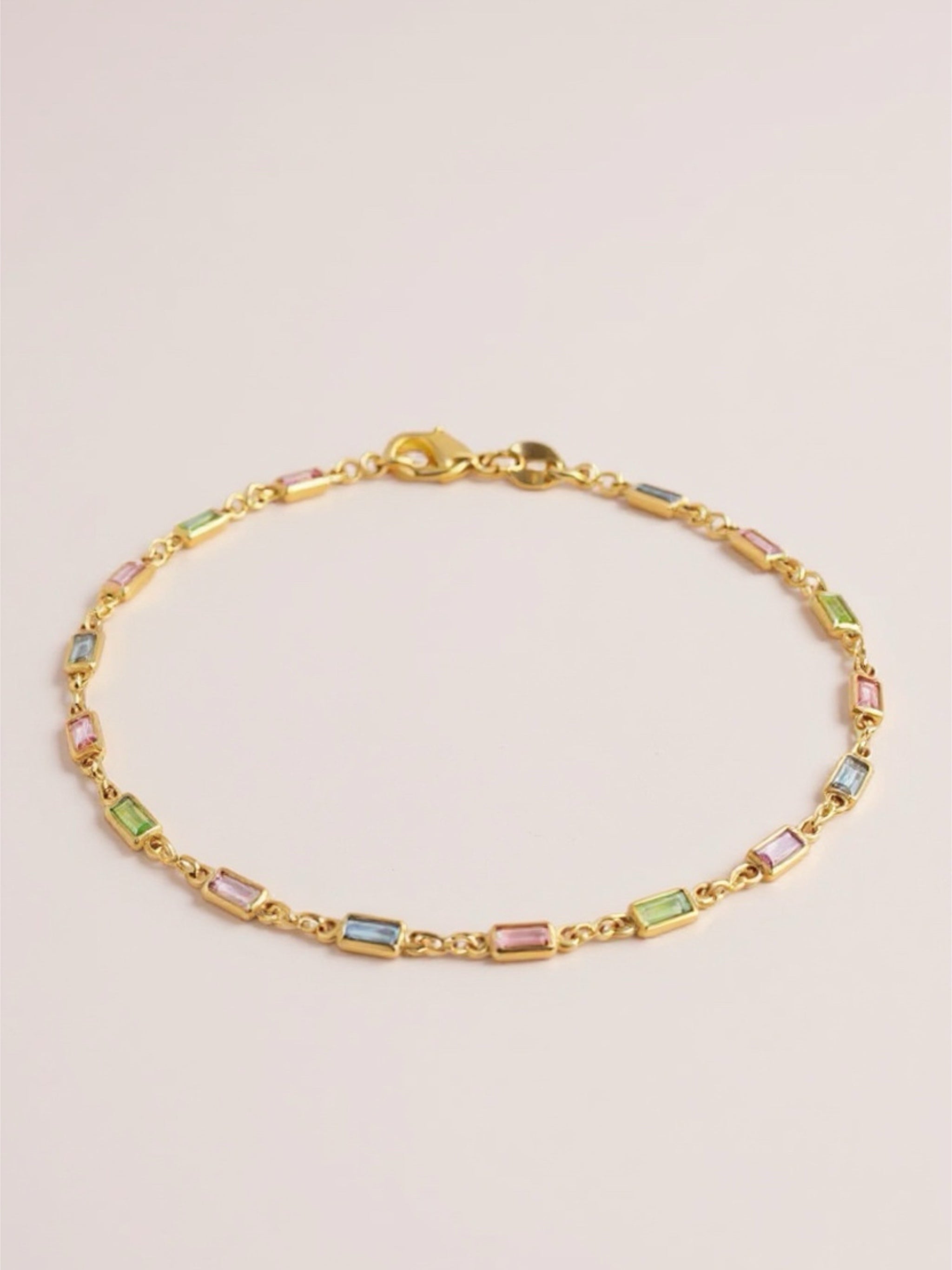 Gold Toned Colorful CZ Charm Anklet