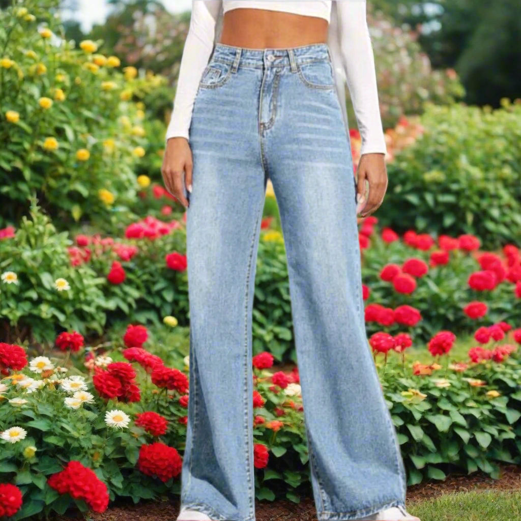 Dusty Blue High Waist Wide Leg Jeans