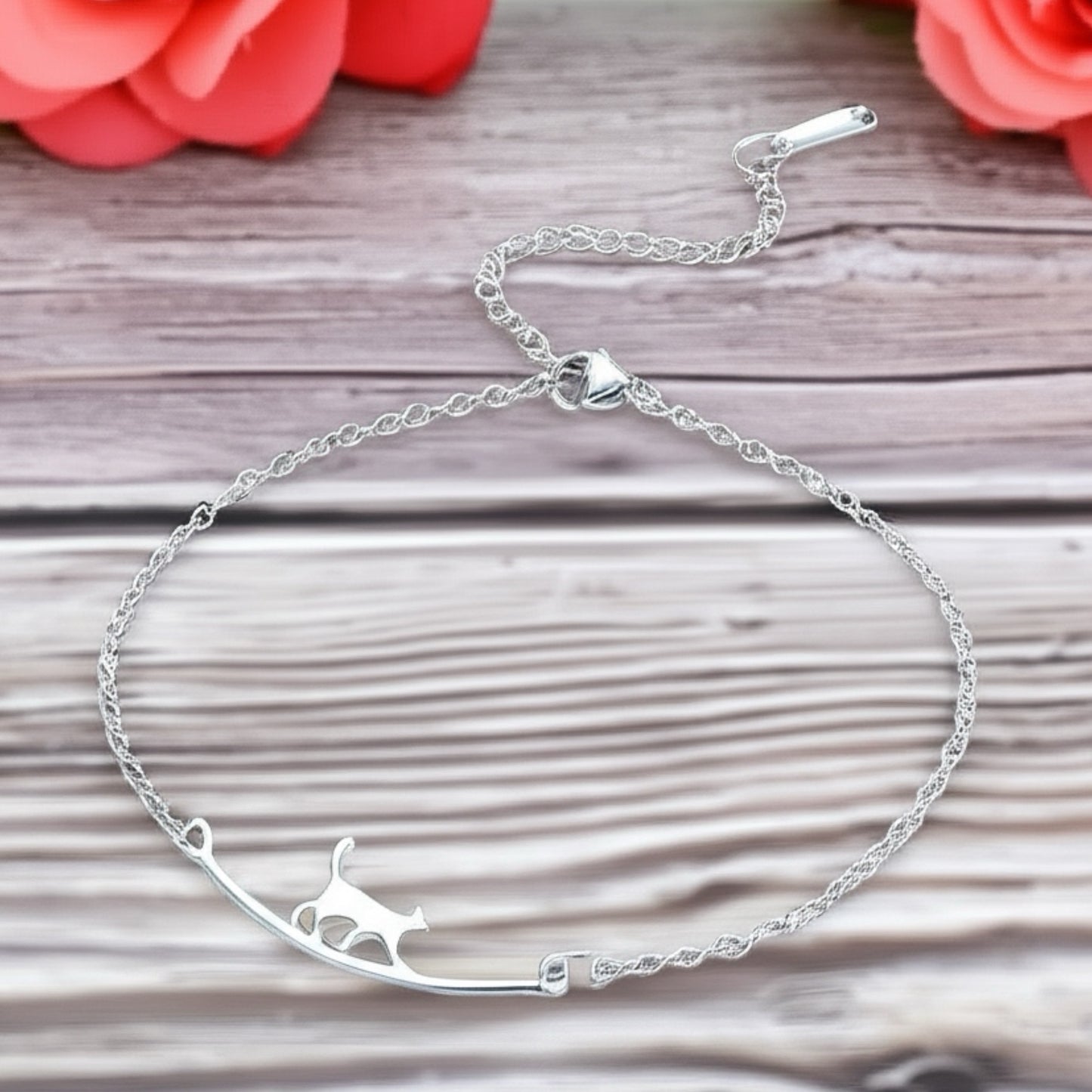 Gold or Silver Stainless Steel Cat Charm Anklet
