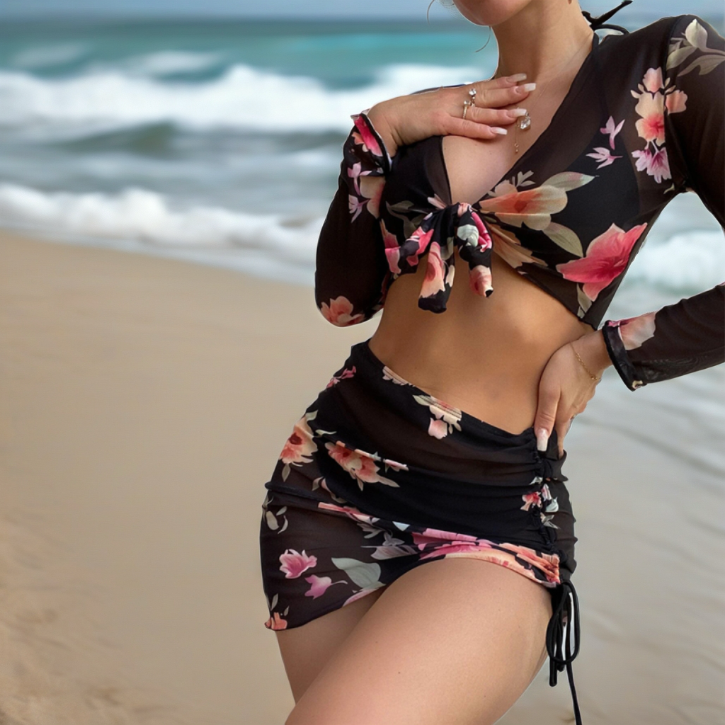 Four Piece Floral Bikini & Cover Up Set