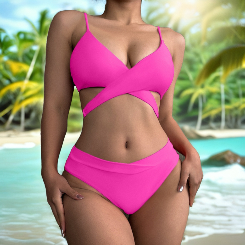 High Waist Criss Cross Bikini Set