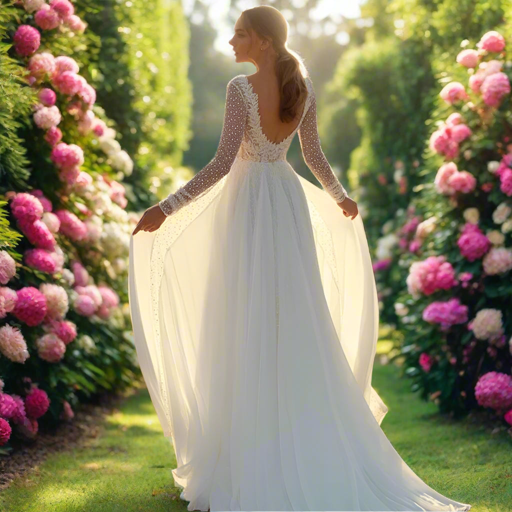 A-Line Chiffon Wedding Dress with Long Sleeves