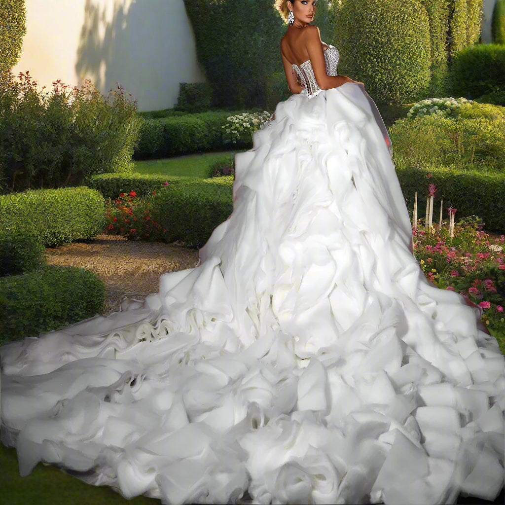 High Slit Pearl Bridal Dress