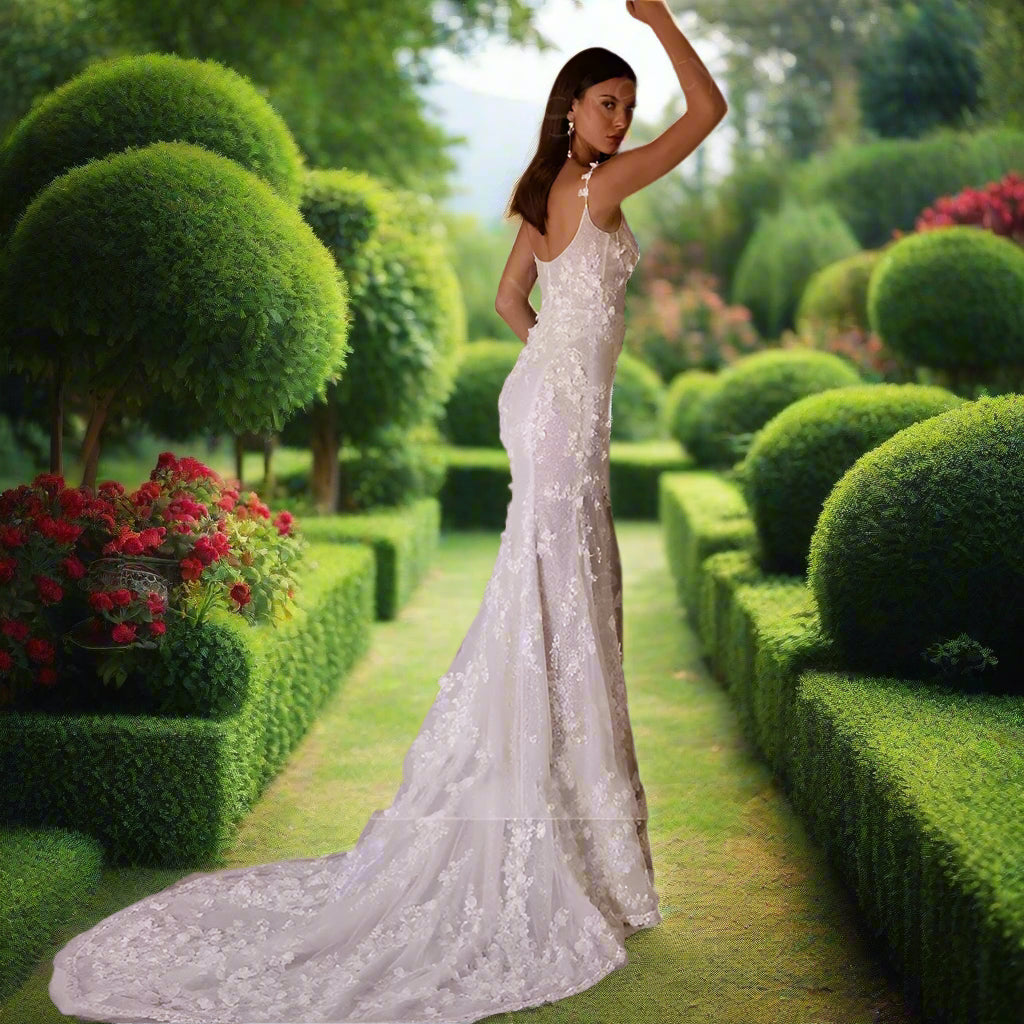 Glitter Detachable 2 In 1 Wedding Dress with Embroidered Lace