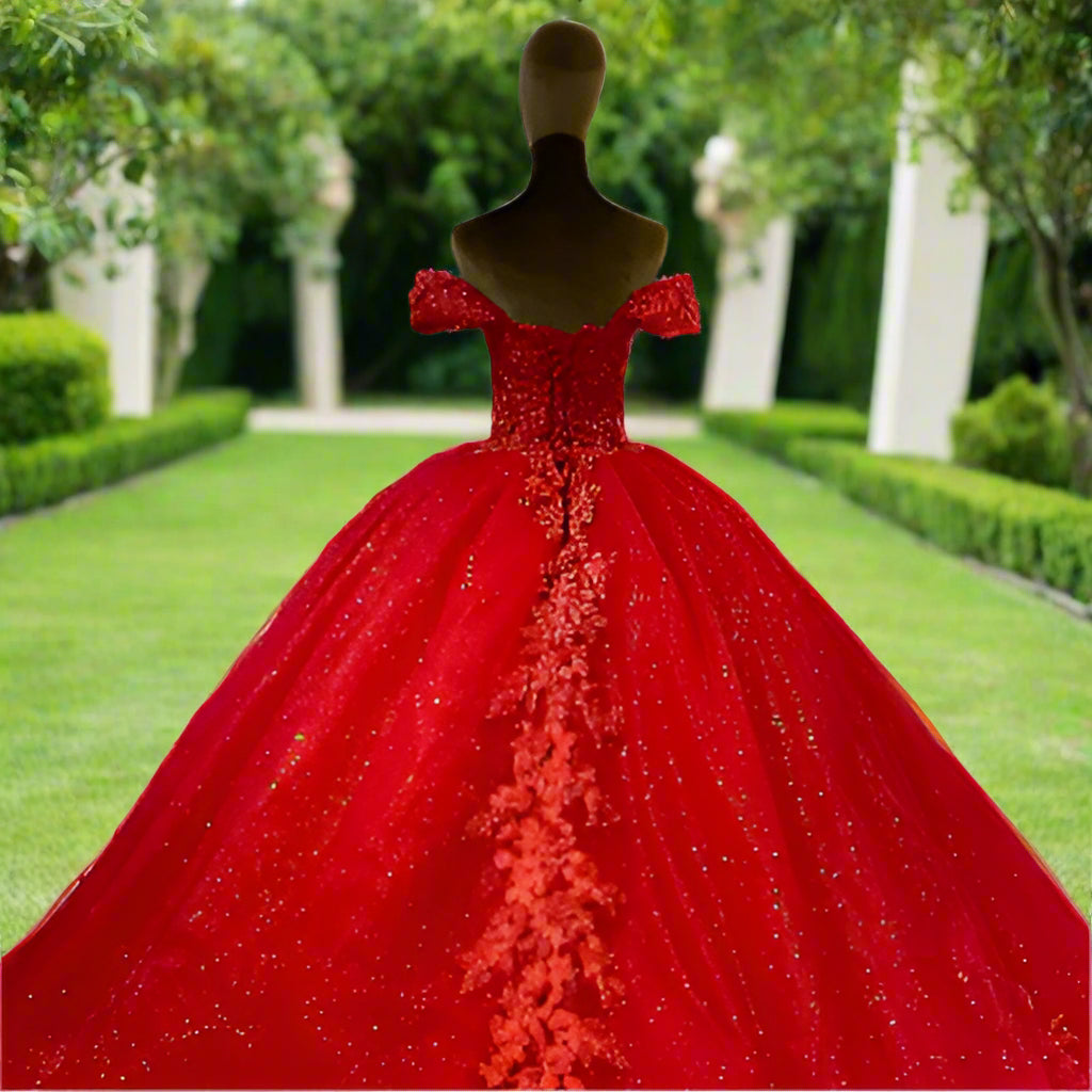 Off The Shoulder Lace Red Quinceanera Ball Gown
