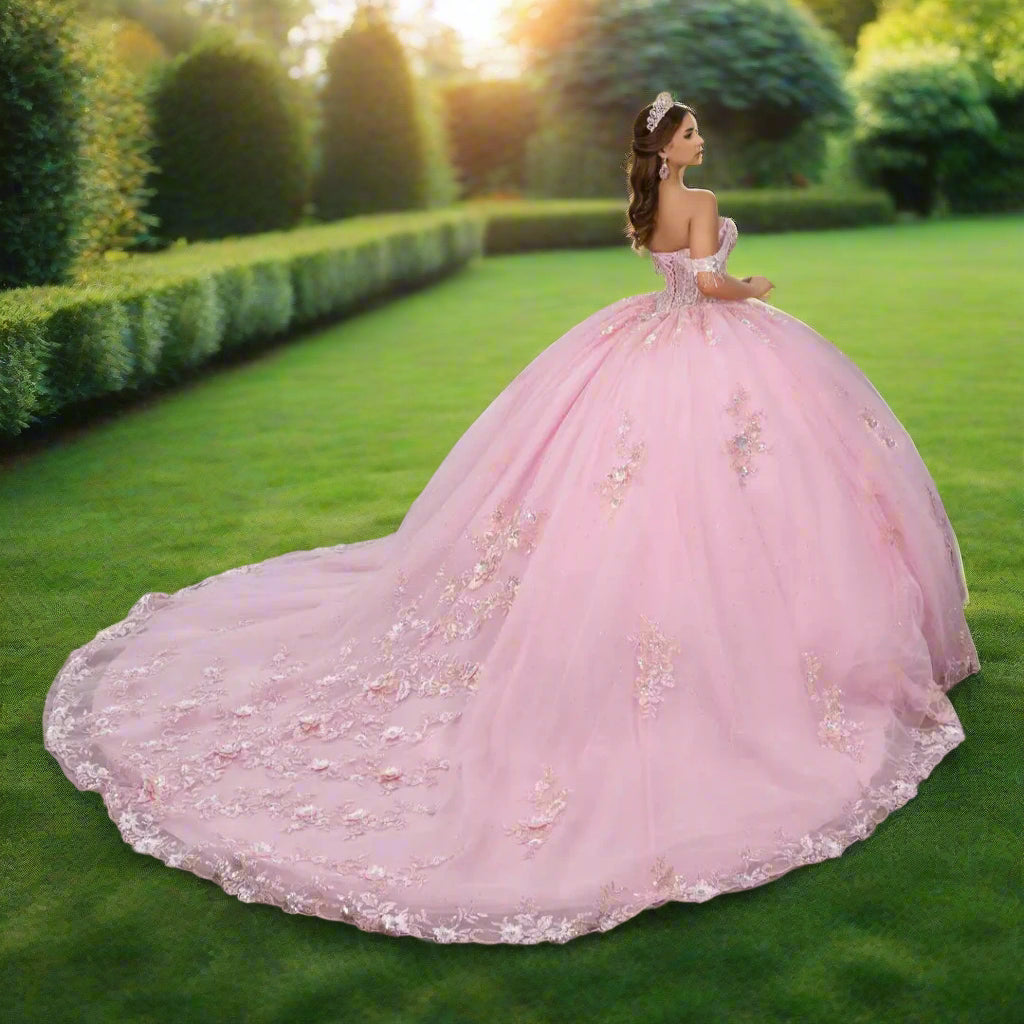 Off The Shoulder Sweetheart Beaded Floral Ball Gown Quinceanera Dress