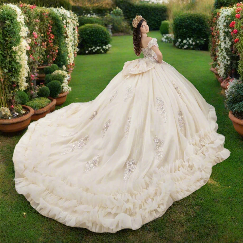 Off The Shoulder Sweetheart Floral Quinceanera Ball Gown
