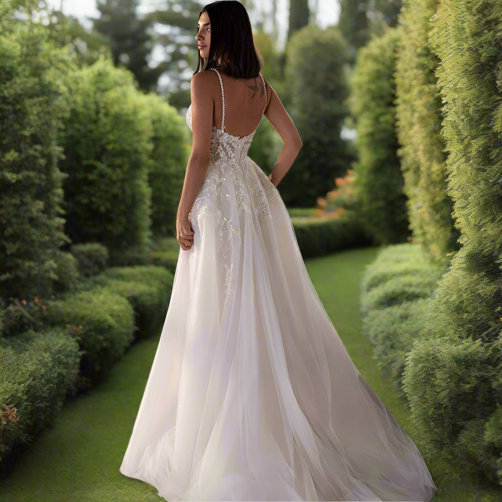 A-Line Side Slit Lace Bridal Gown