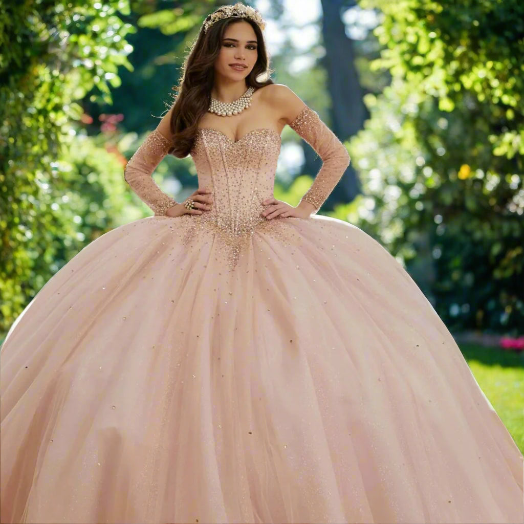 Pink Crystal Beaded Quinceanera Dress