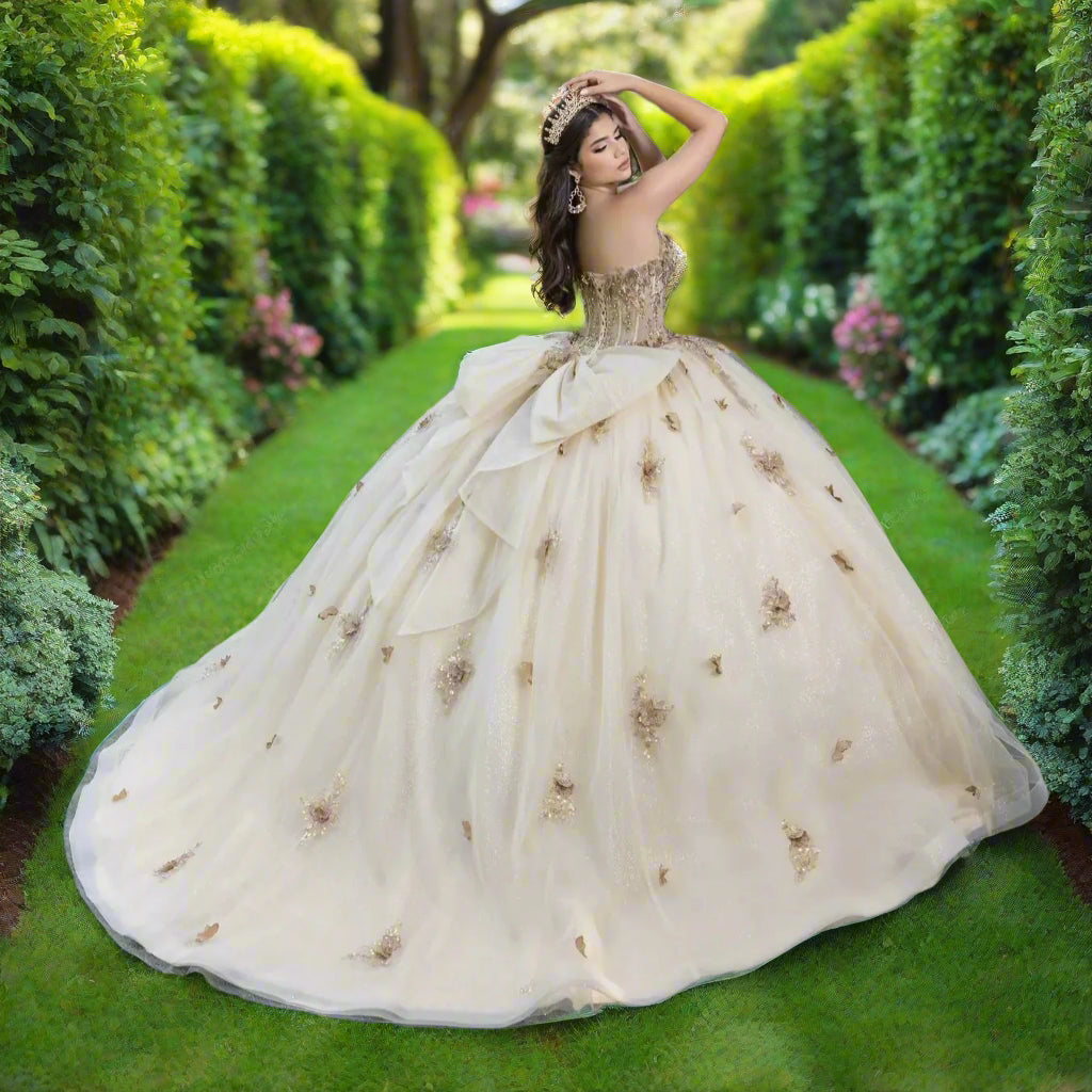 Strapless Sweetheart Beaded Floral Quinceanera Dress