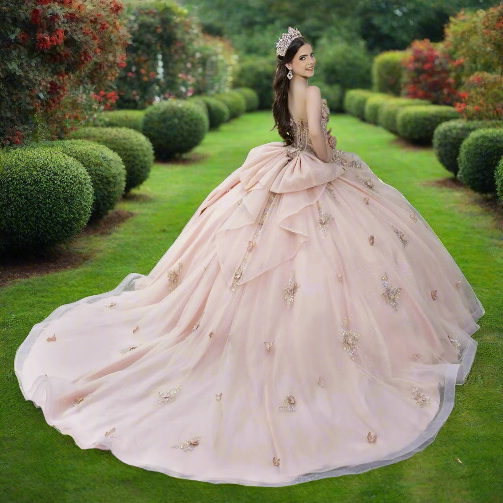 Strapless Sweetheart Beaded Floral Quinceanera Dress