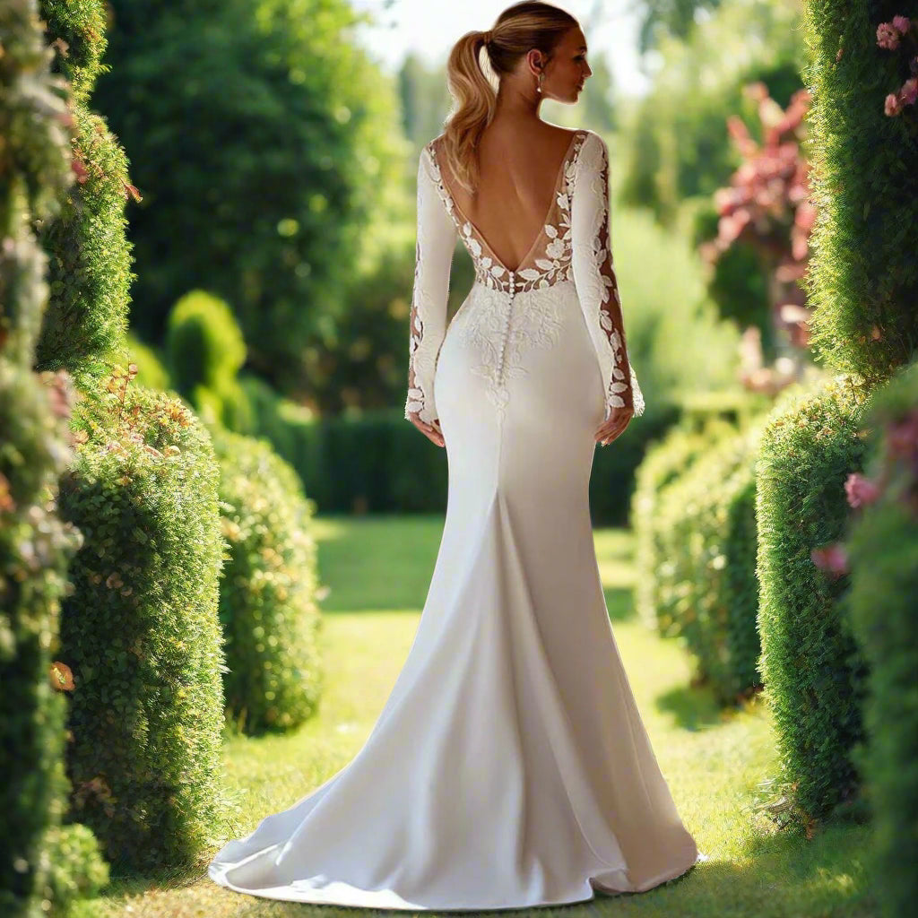 V-Neck Mermaid Satin Wedding Dress