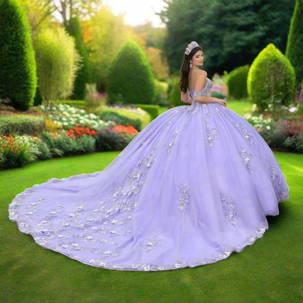 Off The Shoulder Sweetheart Beaded Floral Ball Gown Quinceanera Dress
