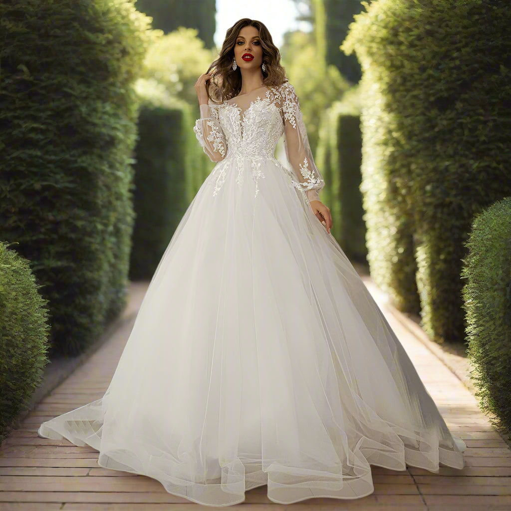 Ivory Long Sleeve Wedding Dress