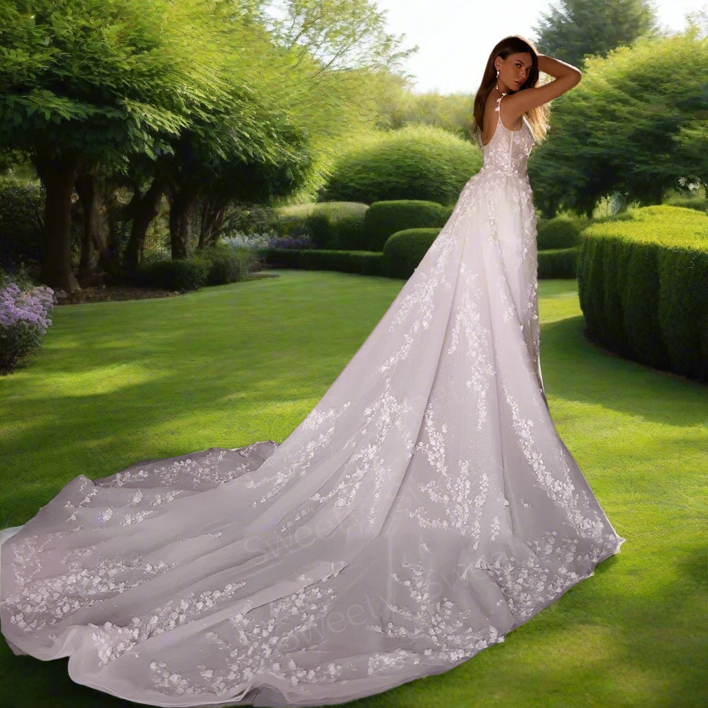 Glitter Detachable 2 In 1 Wedding Dress with Embroidered Lace