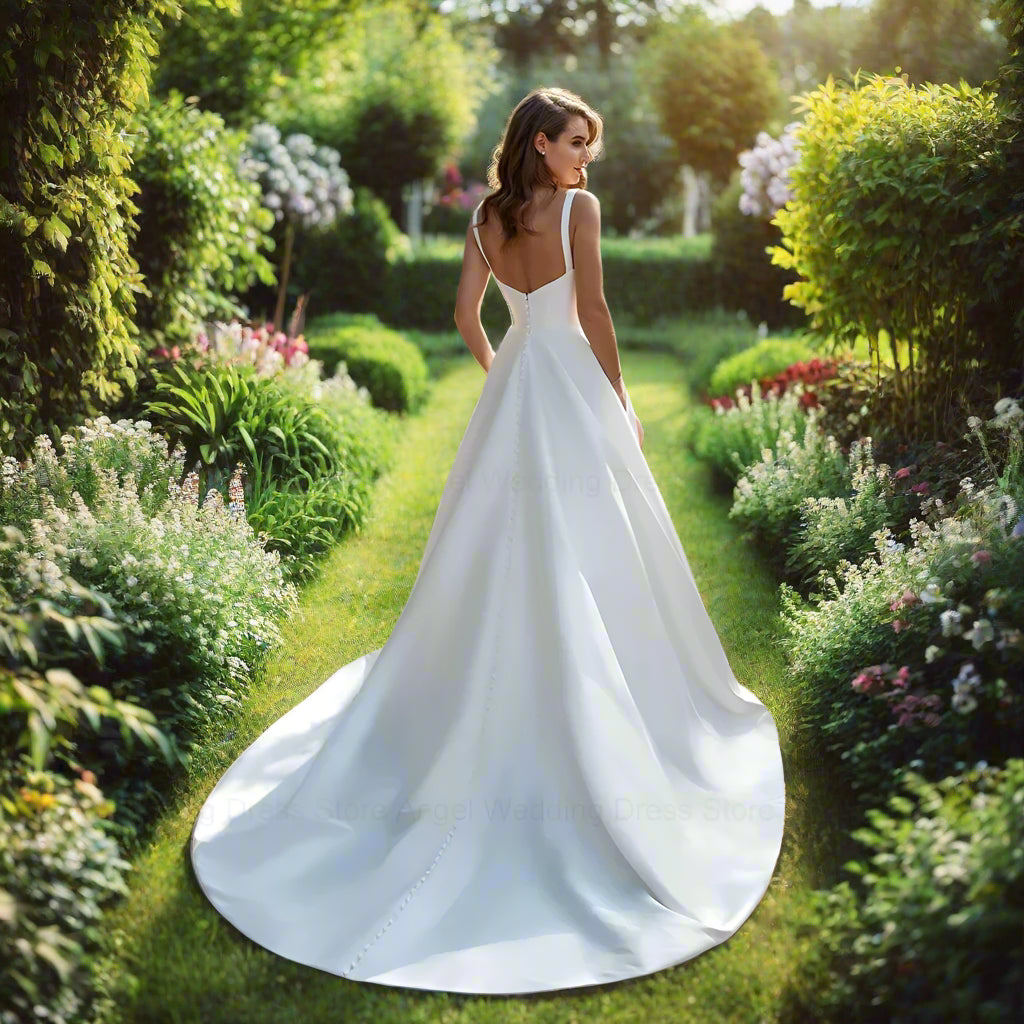 V-Neck A-line Backless Wedding Dress