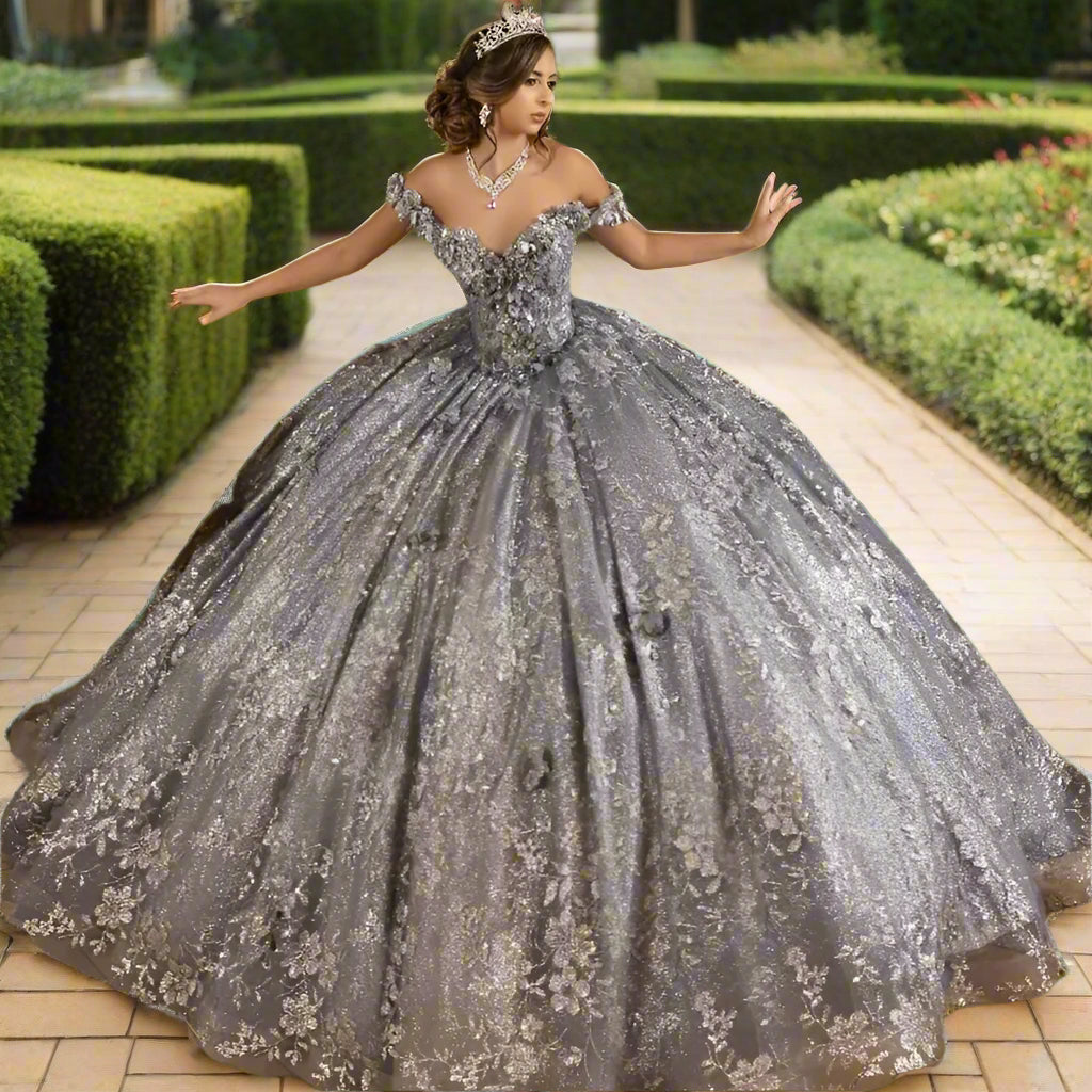 Quinceanera Dress Ball Gown Off The Shoulder with 3D Flowers