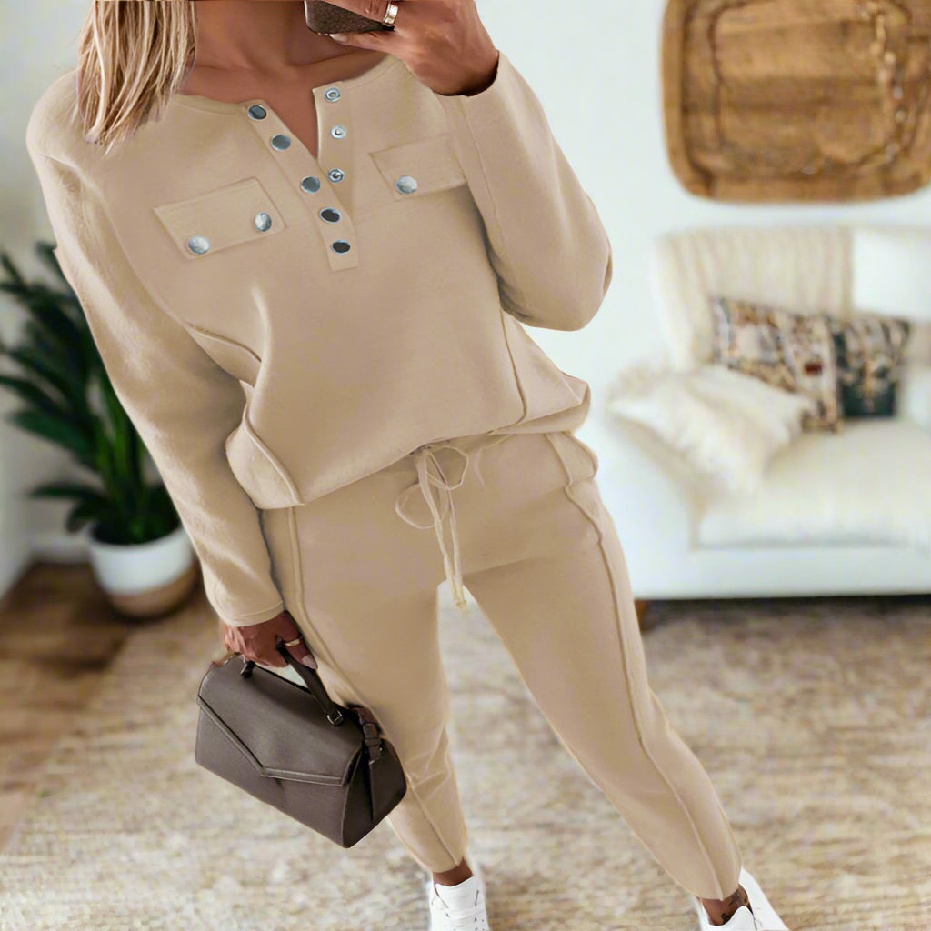 Long Sleeve Half Button Top & Pant Set