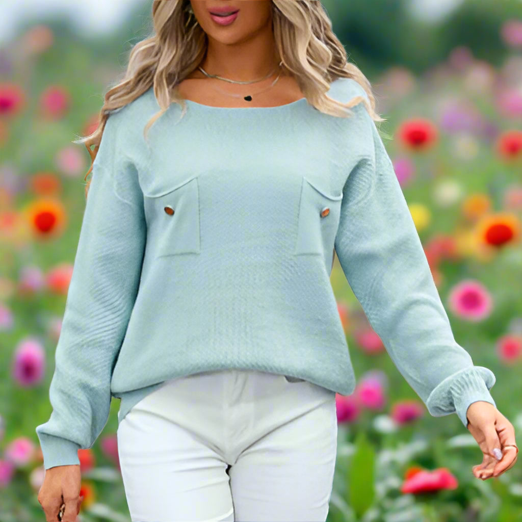 Crew Neck Pullover Pocket Sweater
