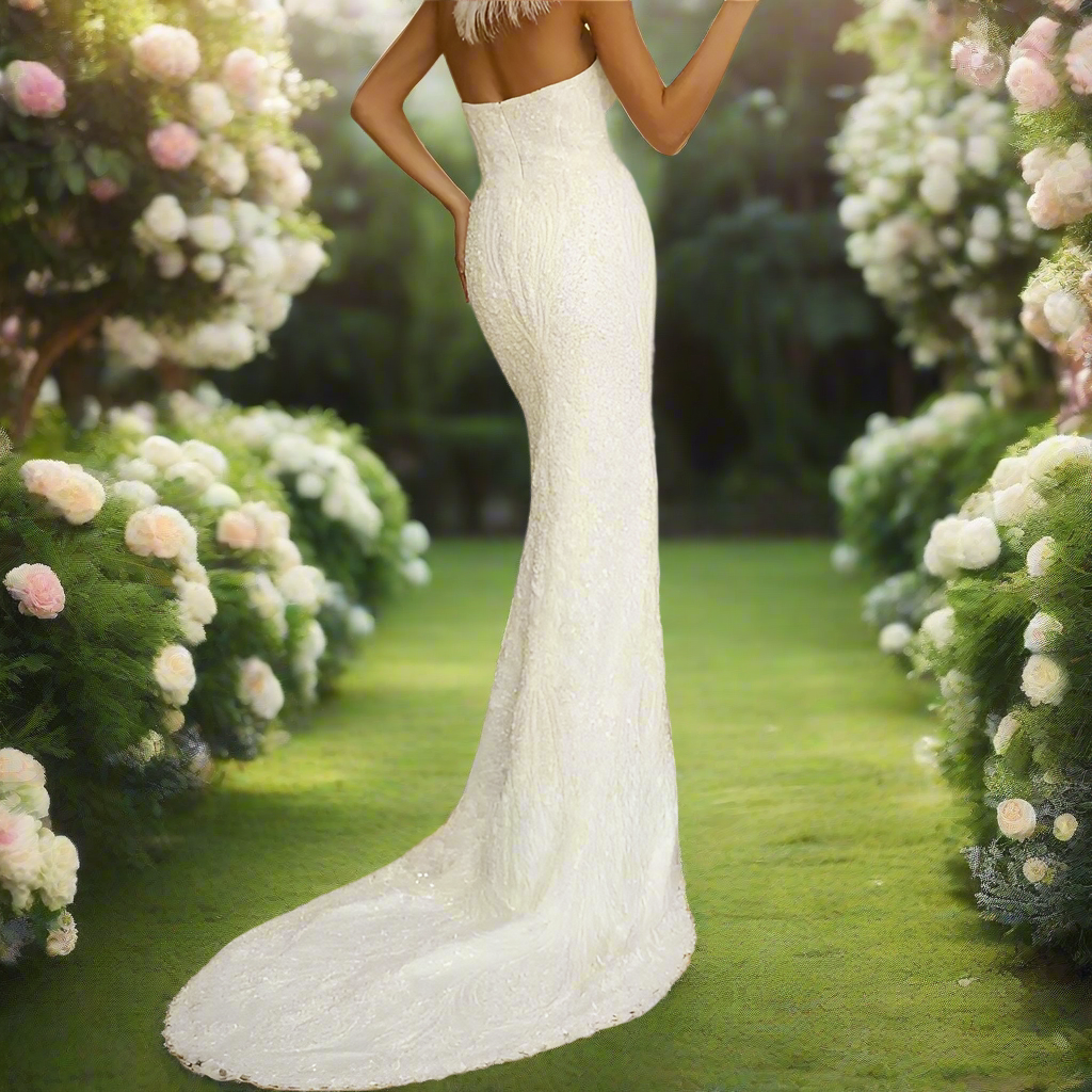 White Mermaid Wedding Dress with Detachable Skirt