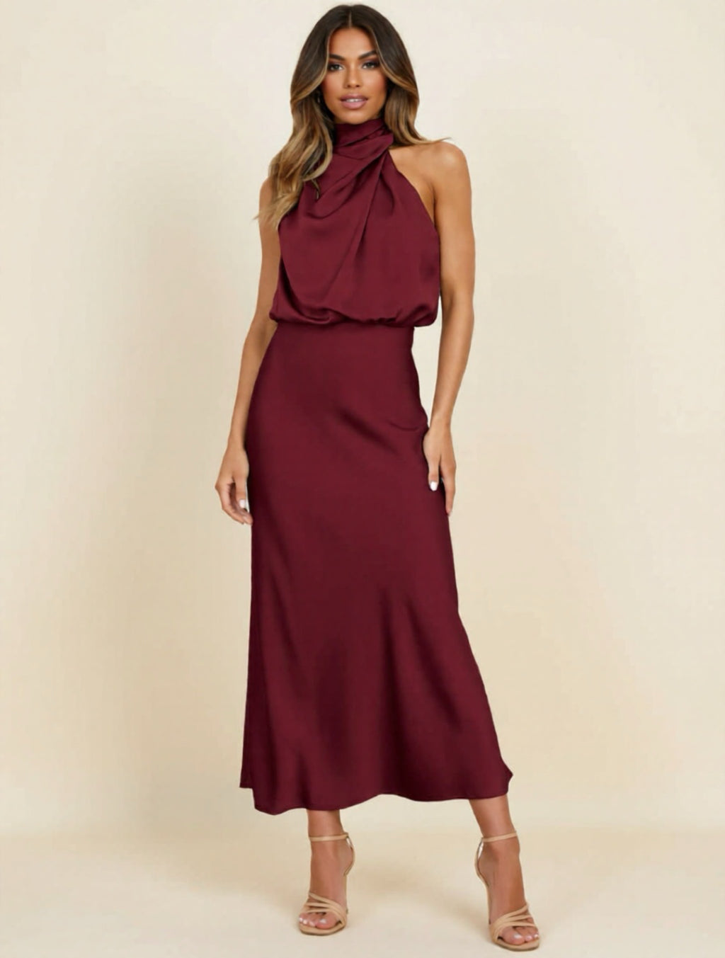High Neck Satin Dress