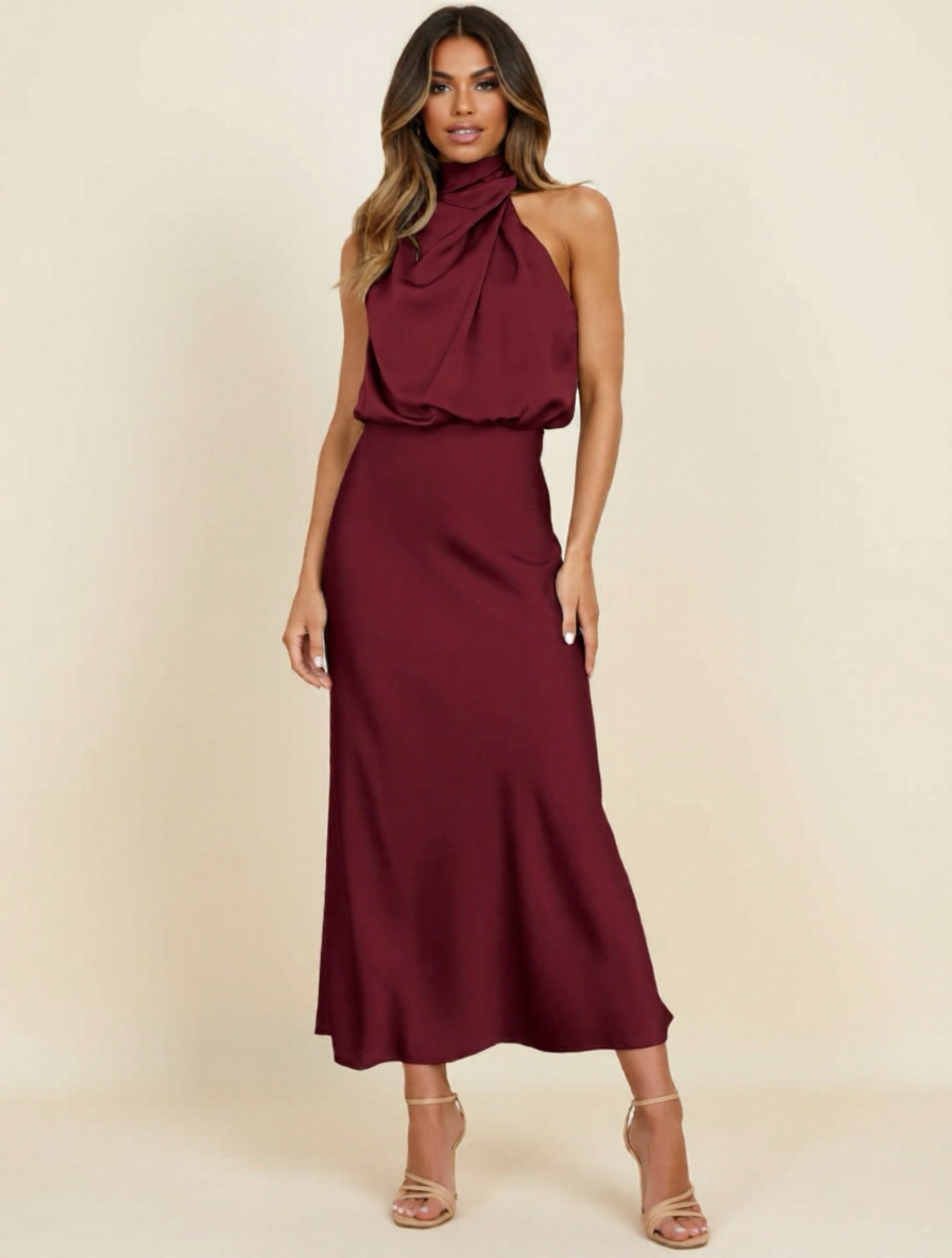 High Neck Satin Dress