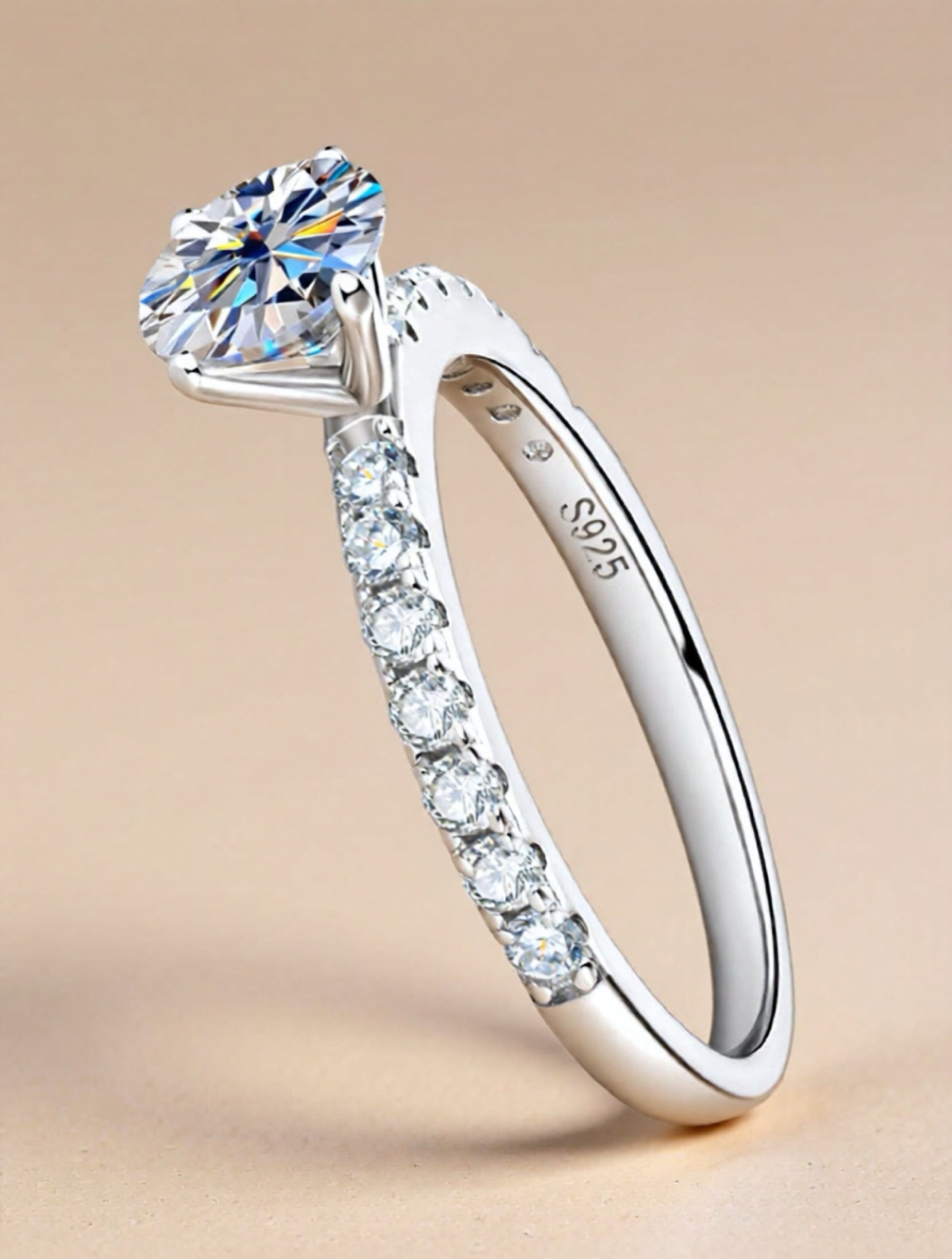 Moissanite 925 Sterling Silver Side Stone Ring