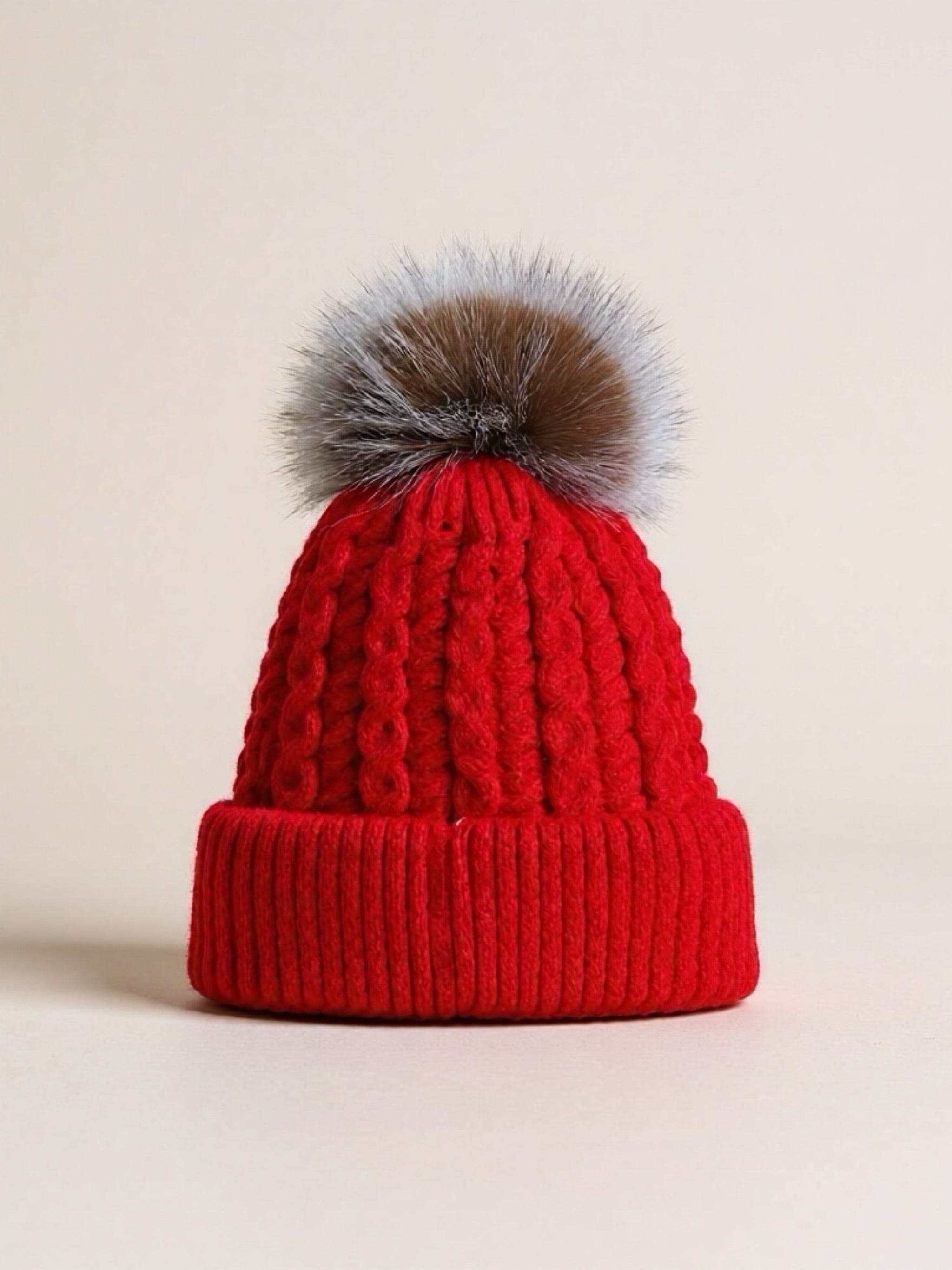 Cable Knit Winter Hat with Pompom
