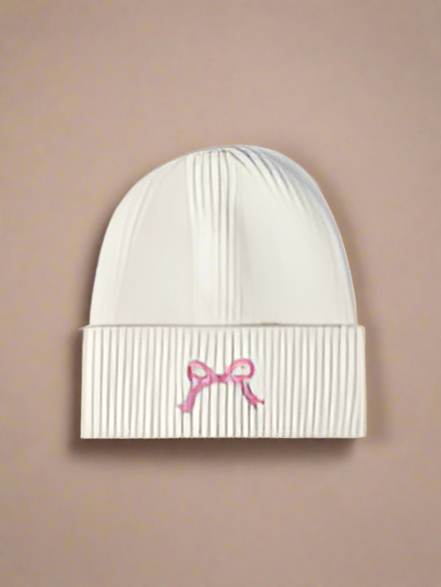 Embroidered Bow Knit Beanie