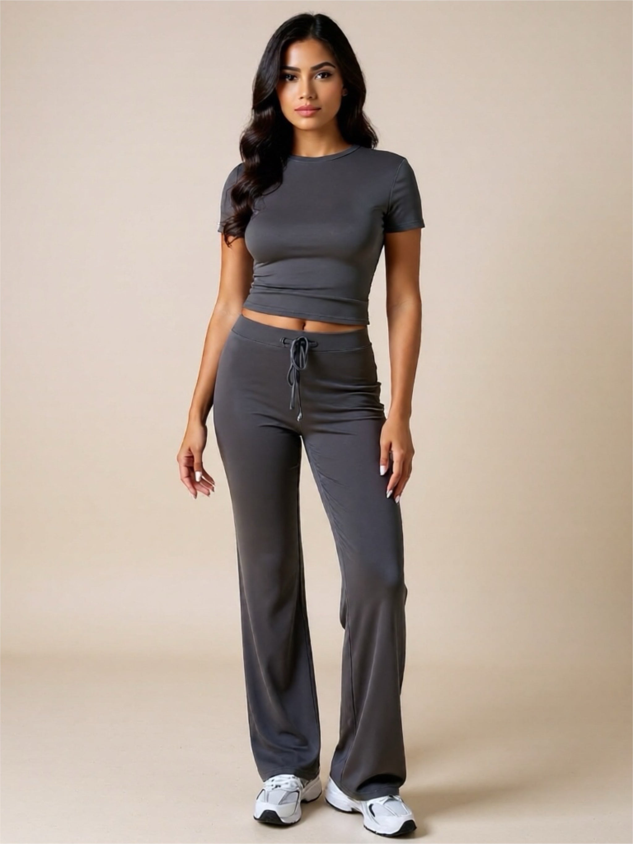 Round Neck Short Sleeve Top & Pants Set