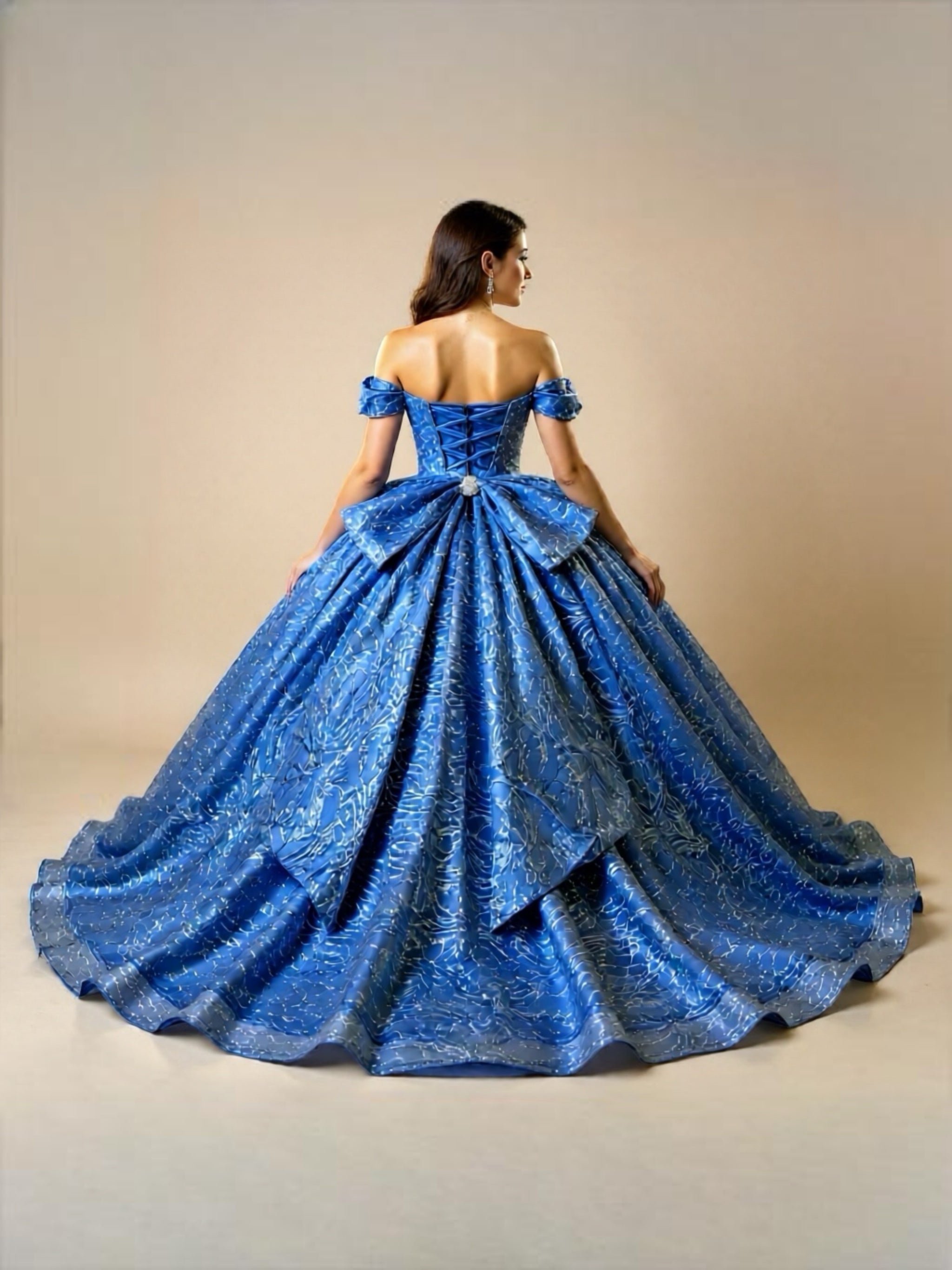 Blue Off The Shoulder Quinceanera Ball Gown