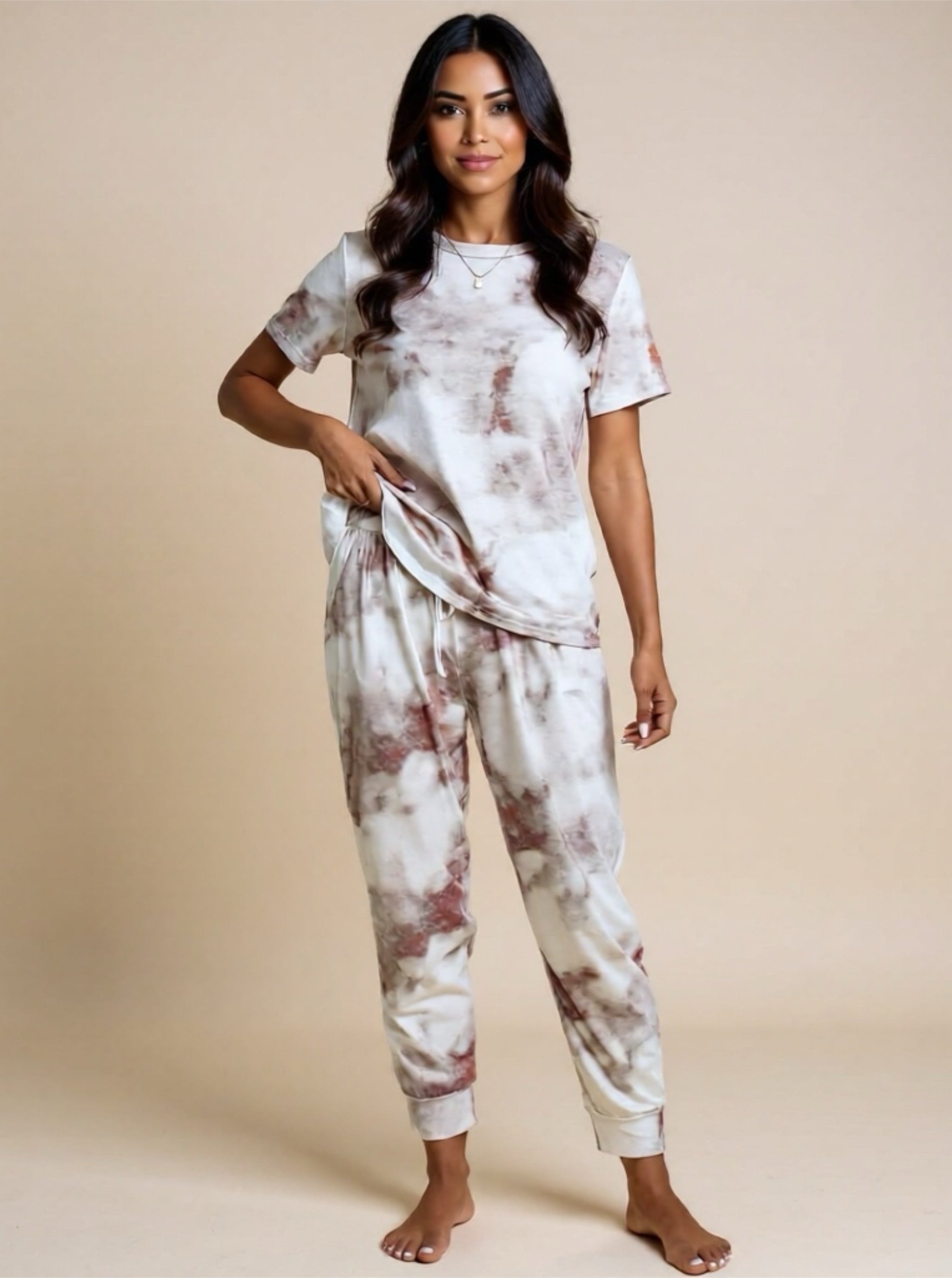 Tie-Dye Short Sleeve Top & Pants Lounge Set