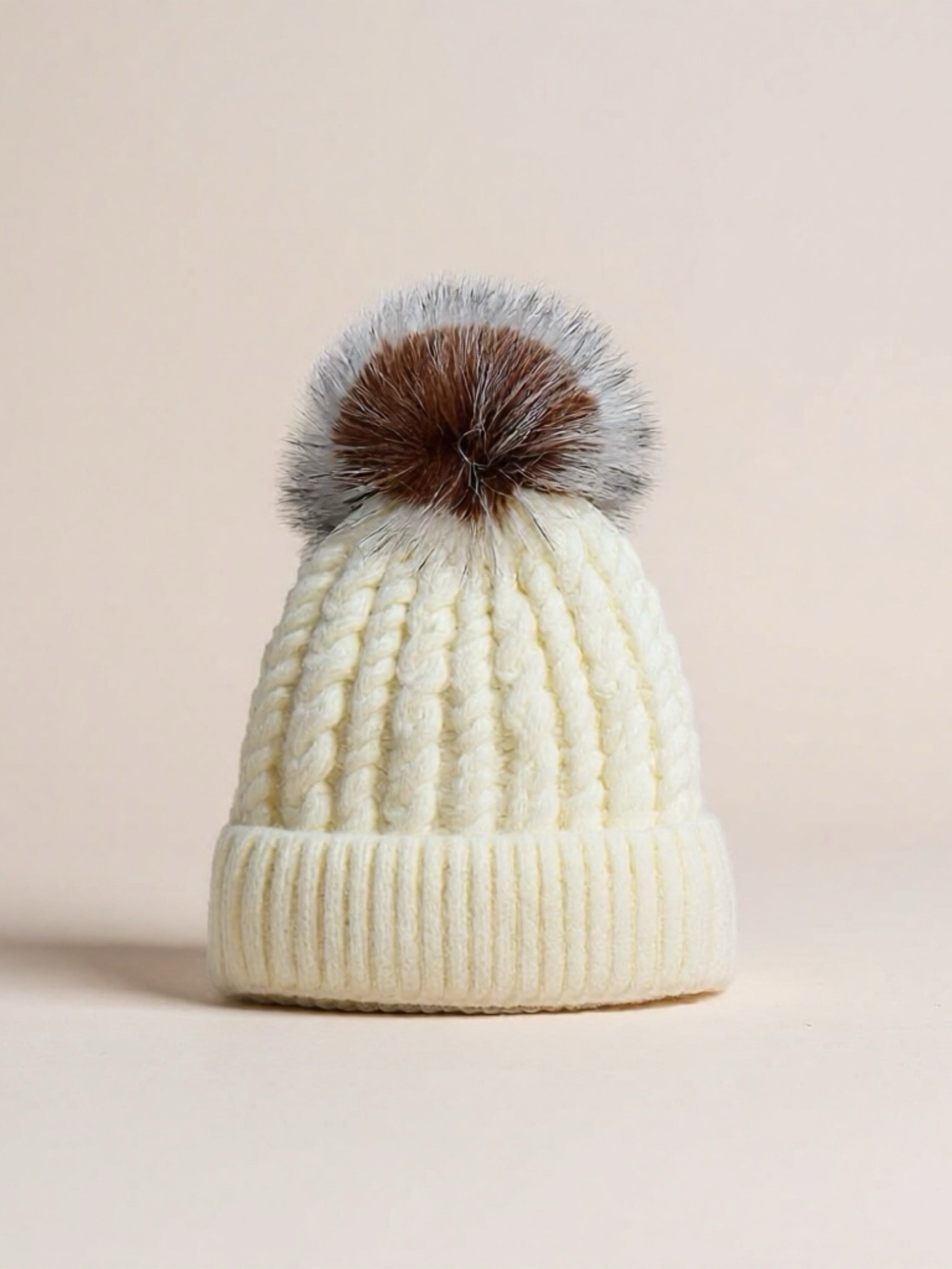 Cable Knit Winter Hat with Pompom