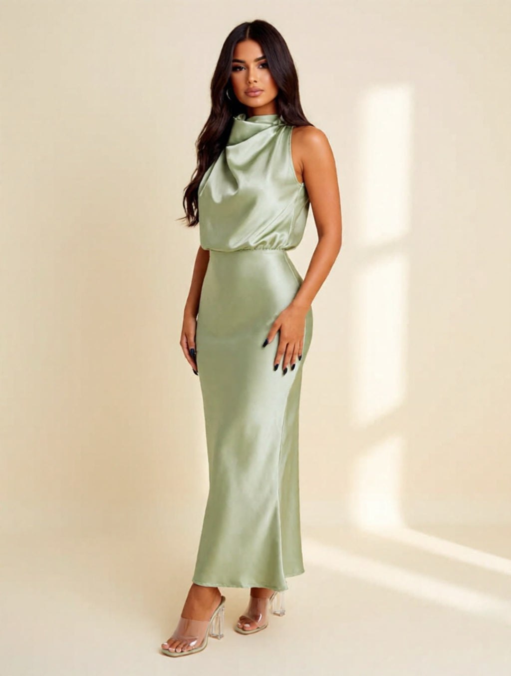 High Neck Satin Dress
