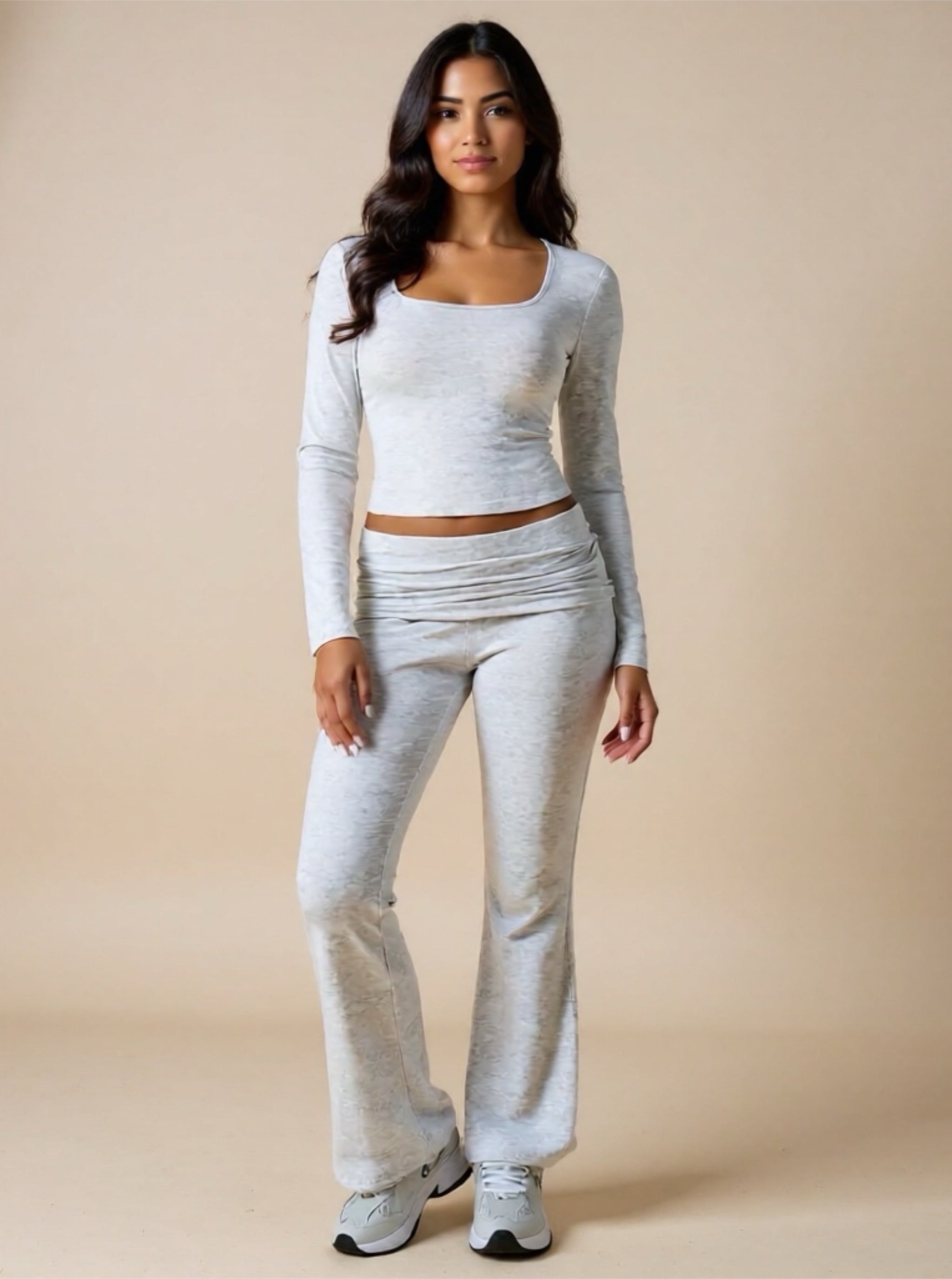 Devine Square Neck Long Sleeve Top & Pants Set