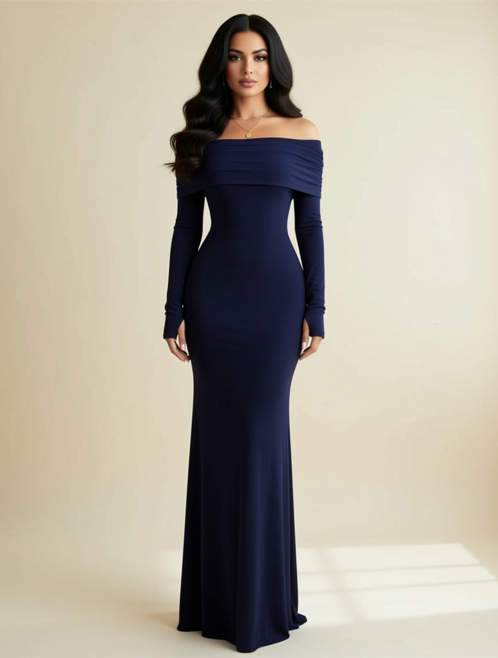 Elegant Off‑Shoulder Long Sleeve Maxi Evening Dress