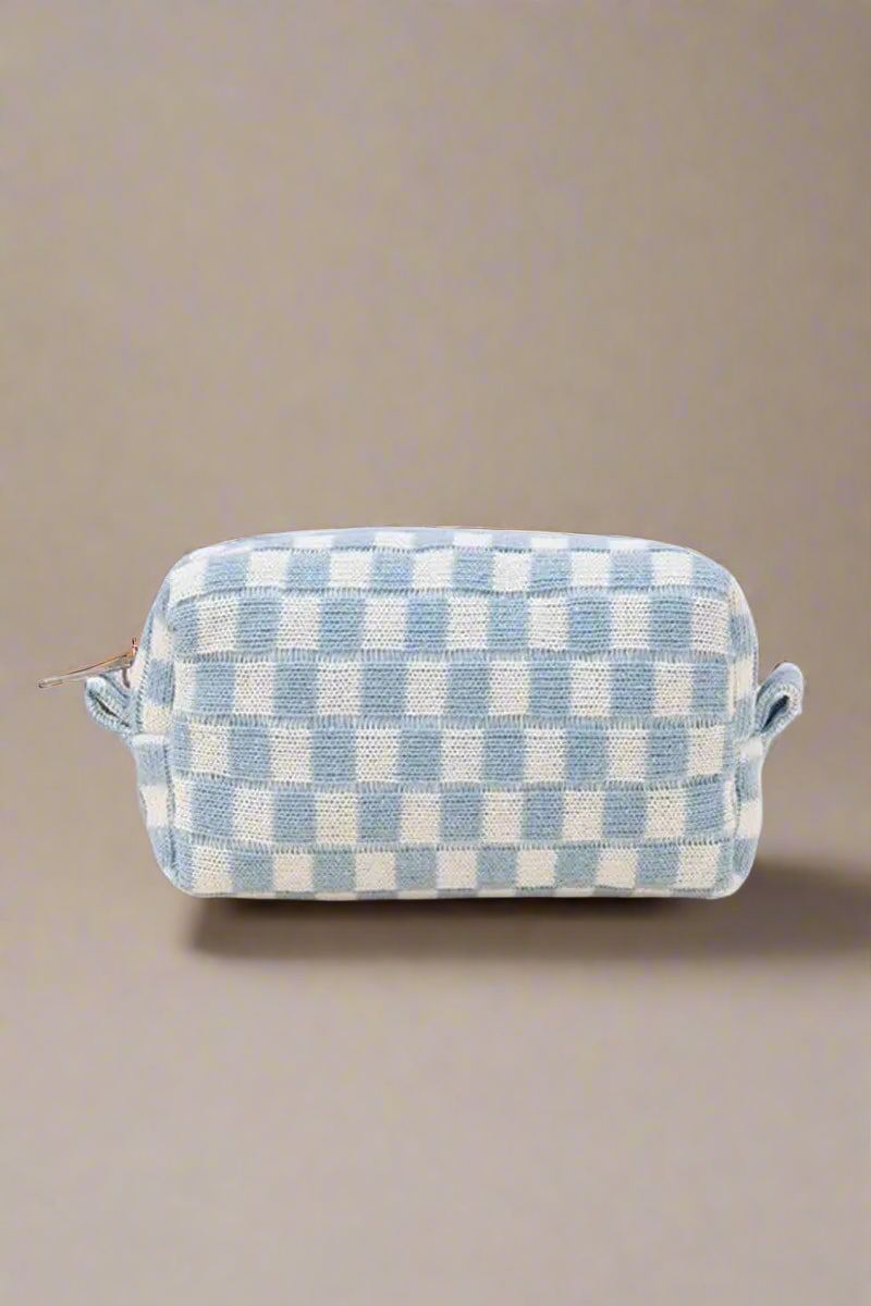 Checkered Pattern Knitted Cosmetic Pouch