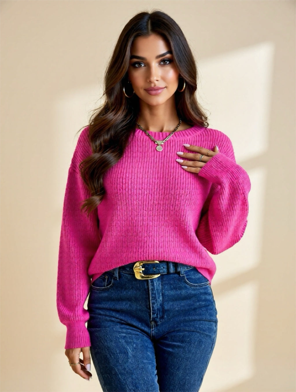 Ribbed Knit Dropped Shoulder Sweater