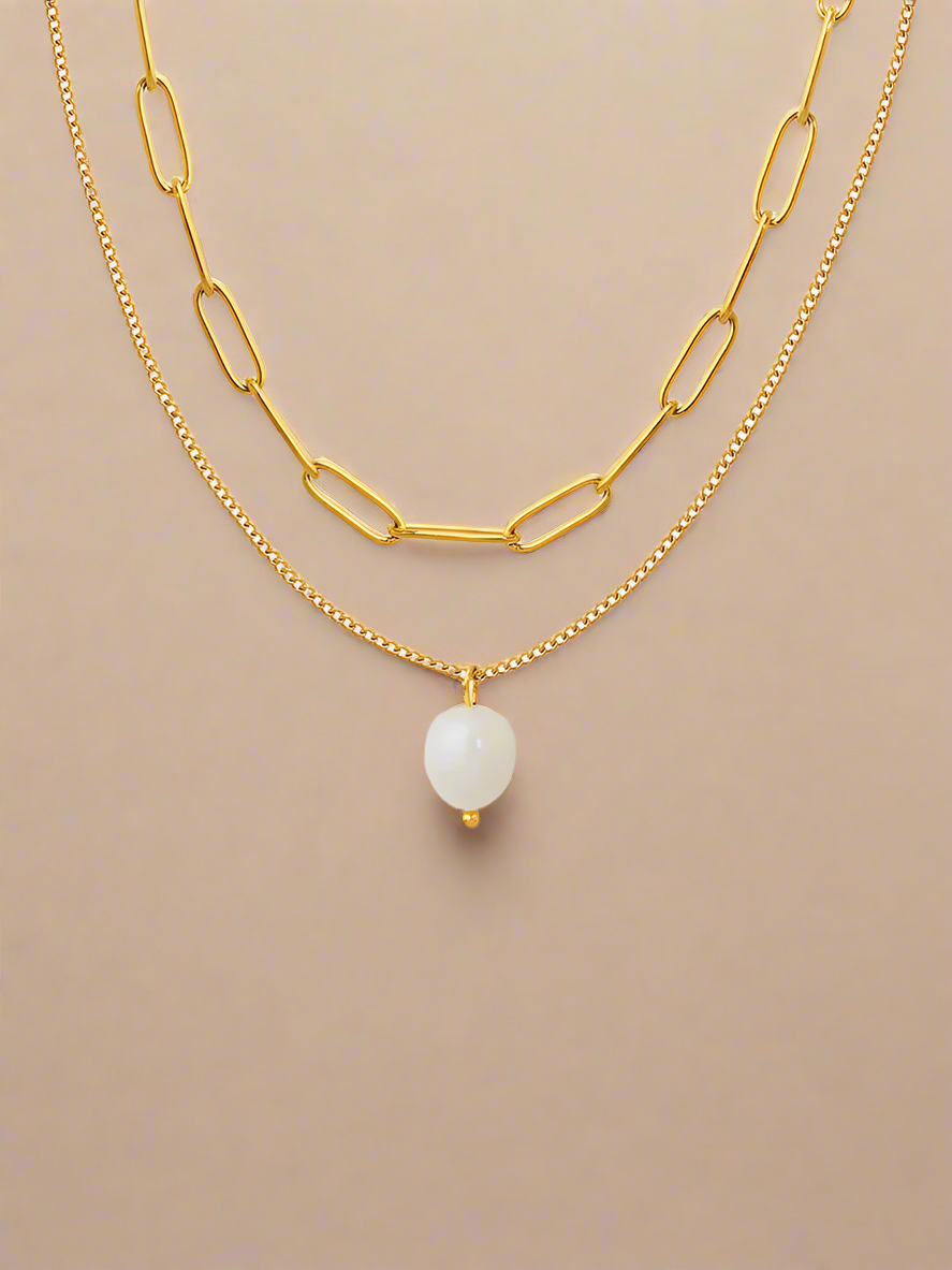 Freshwater Pearl Titanium Steel Double-Layered Necklace